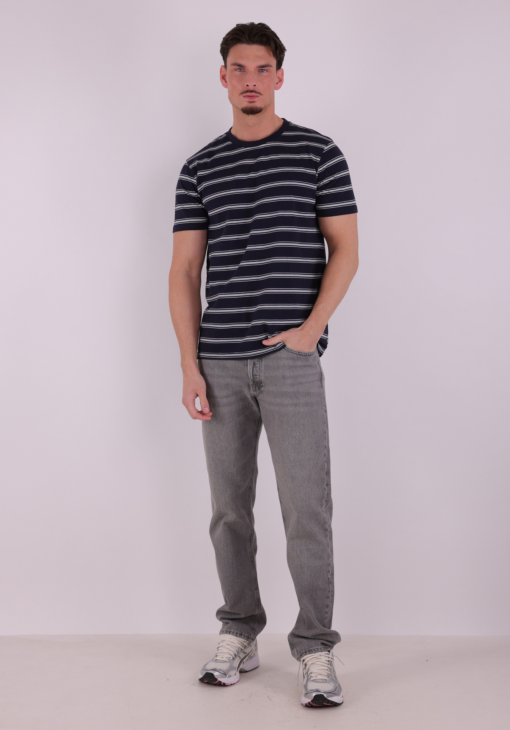 Petrol T-shirt gestreept M-1060-TSR120 Donker blauw