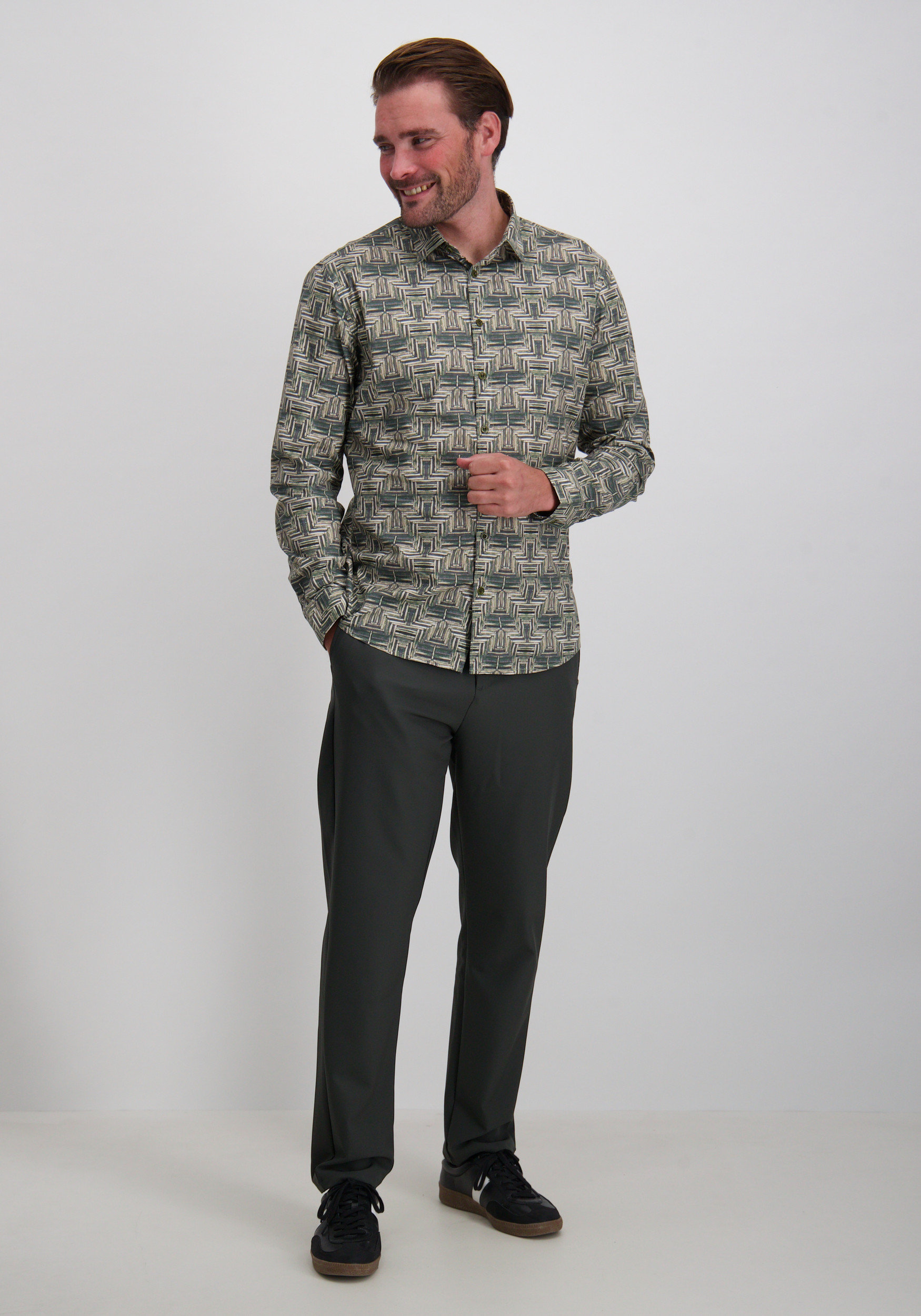 No Excess Overhemd all-over print 29450701 Donker groen