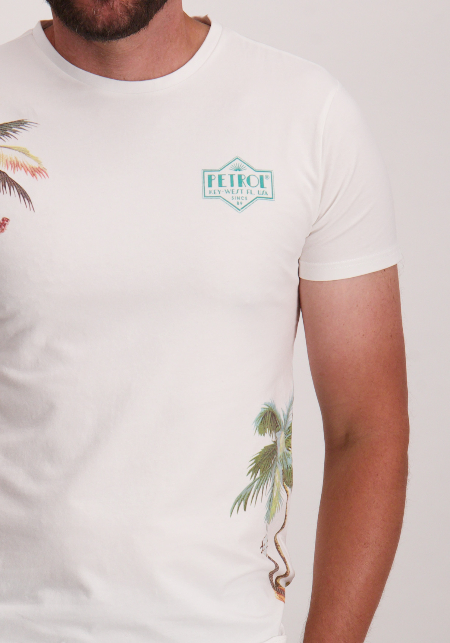 Petrol T-shirt met opdruk M-1050-TSR673 Wit