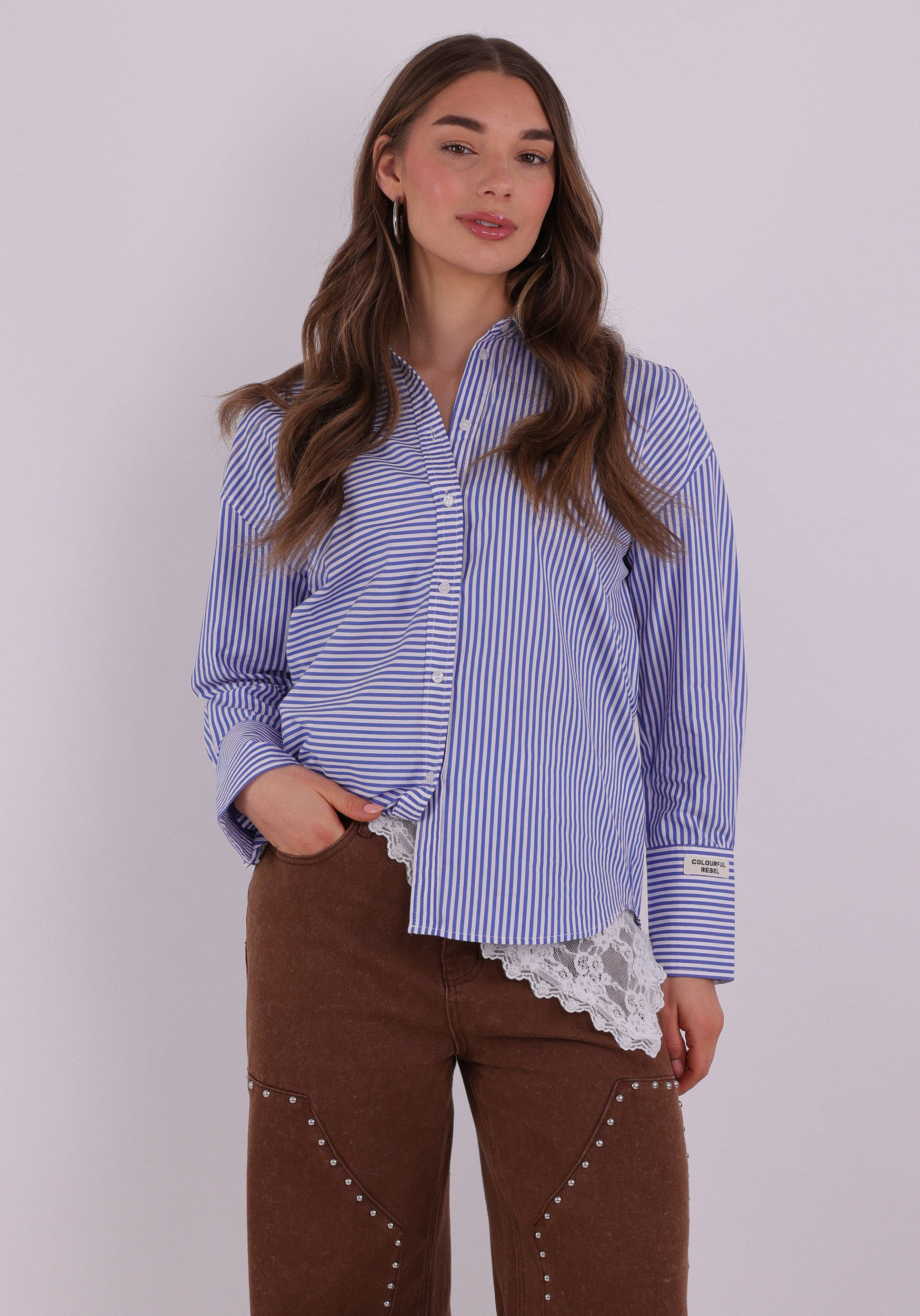 Colourful Rebel Blouse Talia Striped WB117601 Blauw