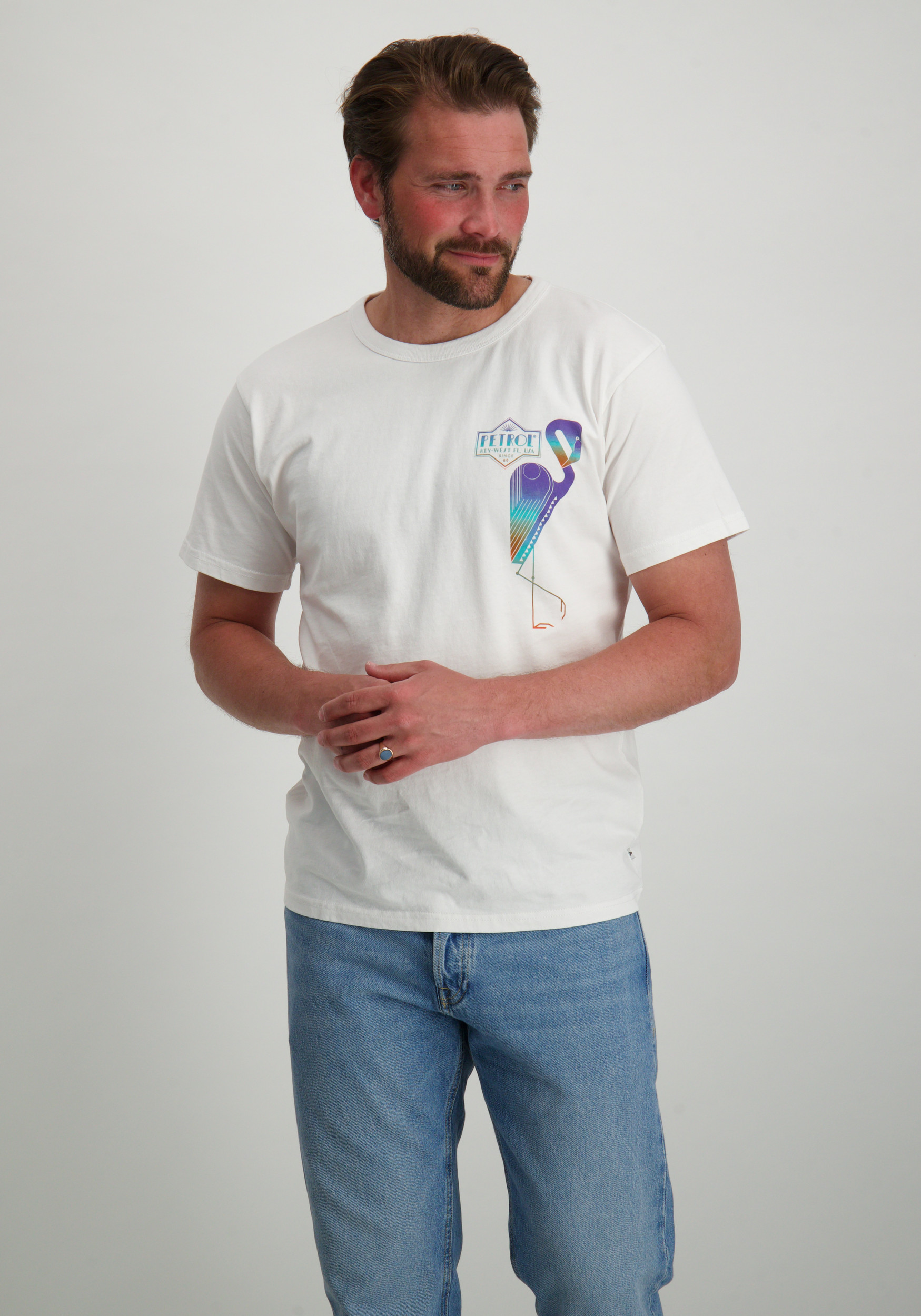 Petrol T-shirt met opdruk M-1050-TSR648 Wit