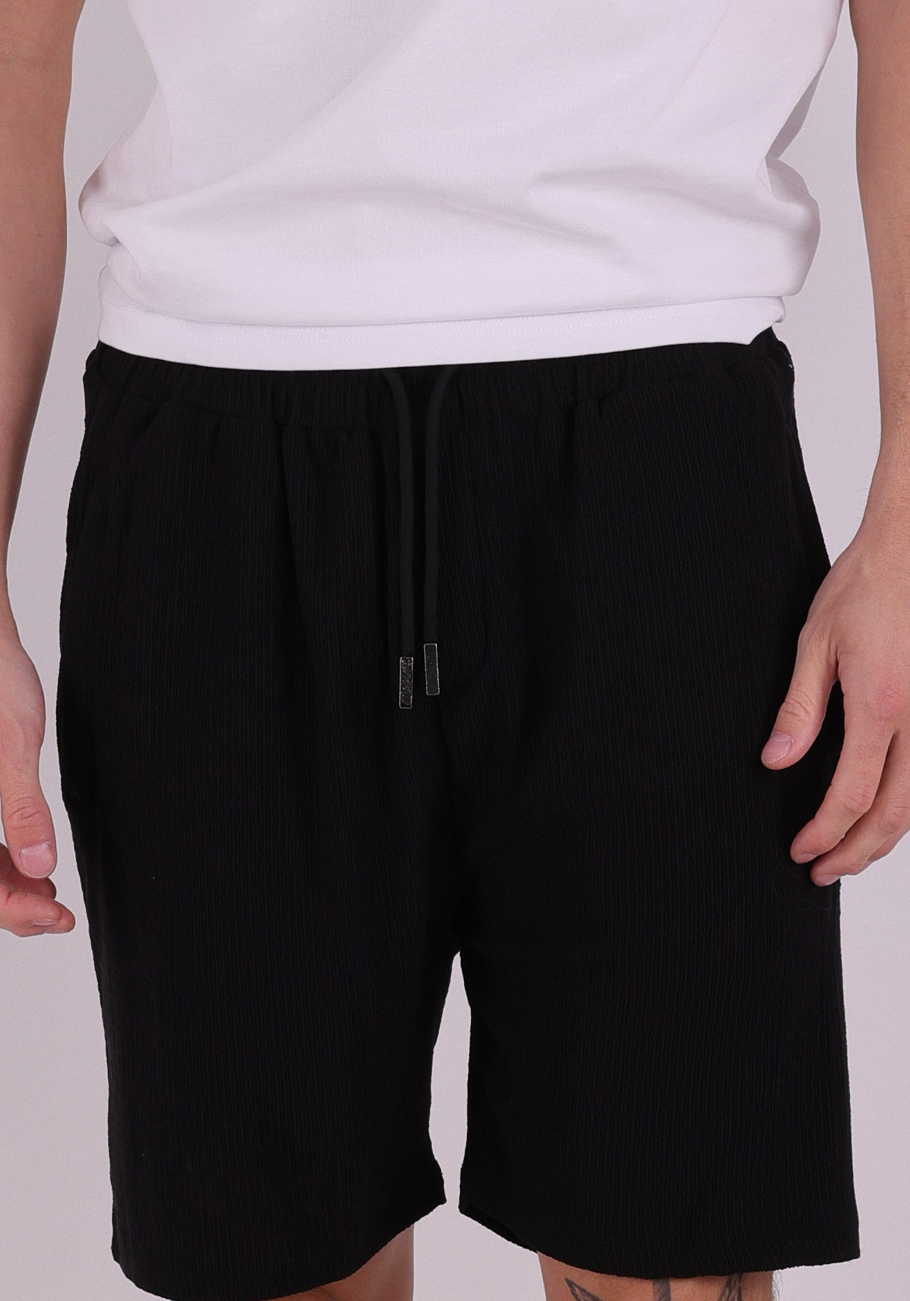 Malelions Short Emblem Seersucker MMC30026061 Zwart