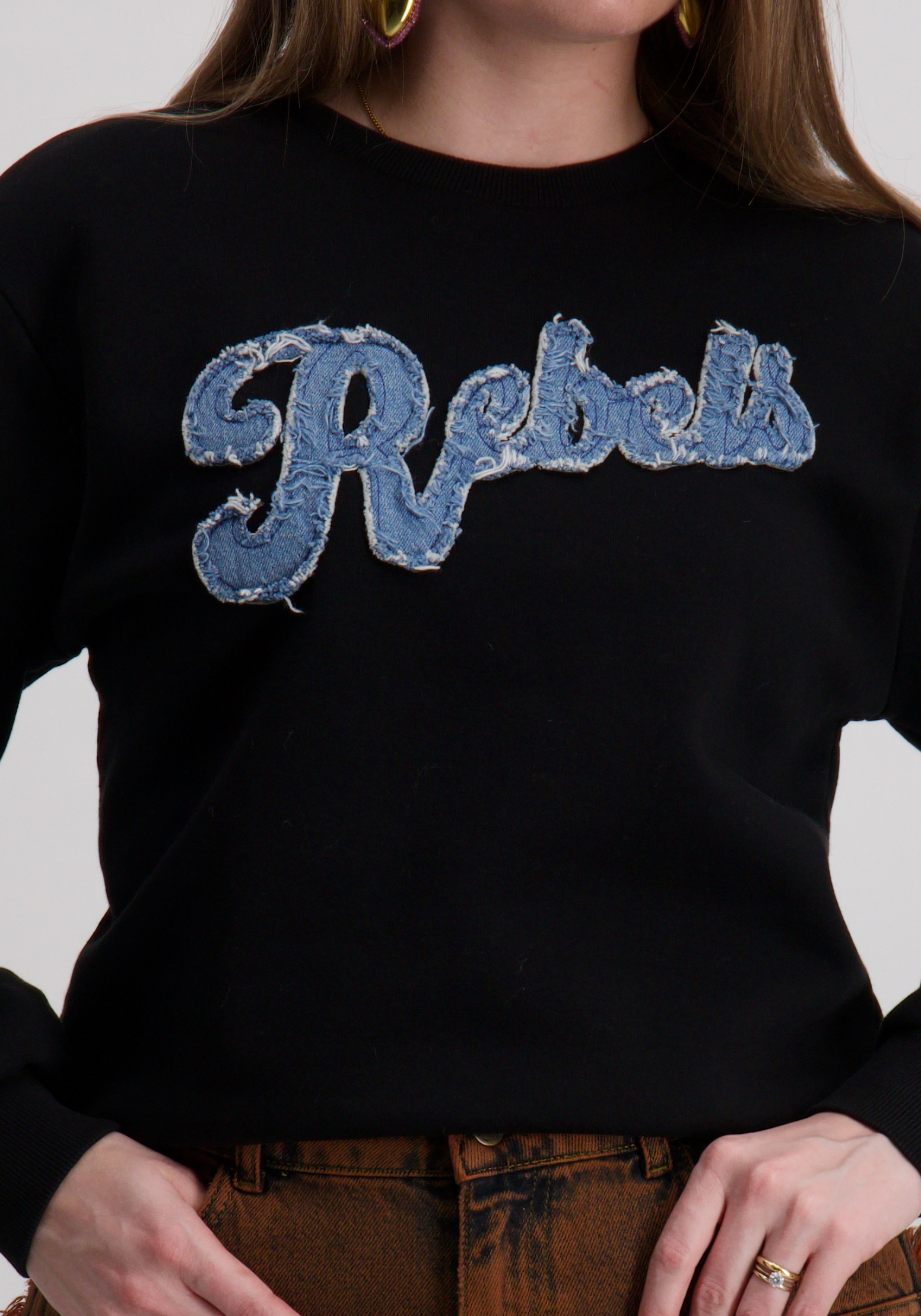 Colourful Rebel Sweater Denim patch WS417211 Zwart