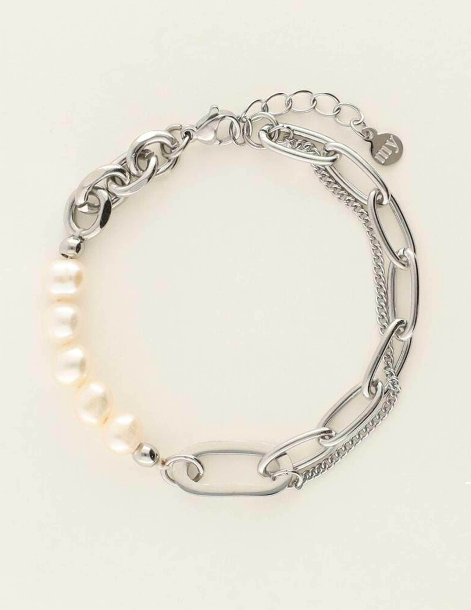 My Jewellery Armband schakels met parels MJ07936 Zilver