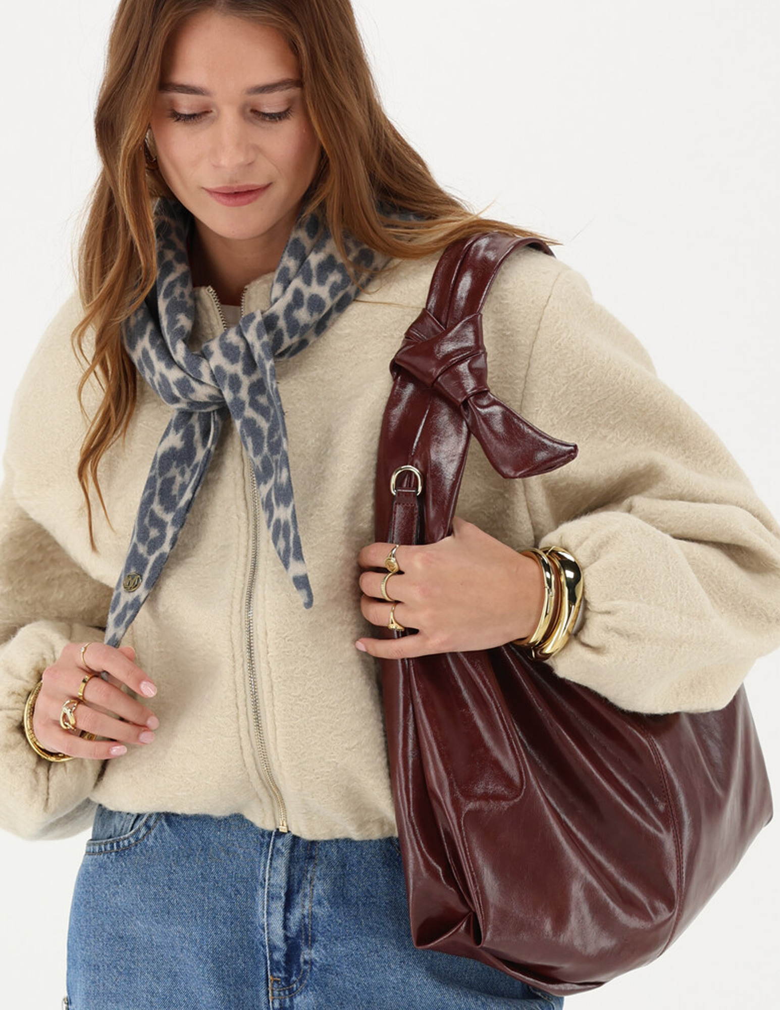 My Jewellery PU schoudertas met knoop MJ15229 Bordeaux