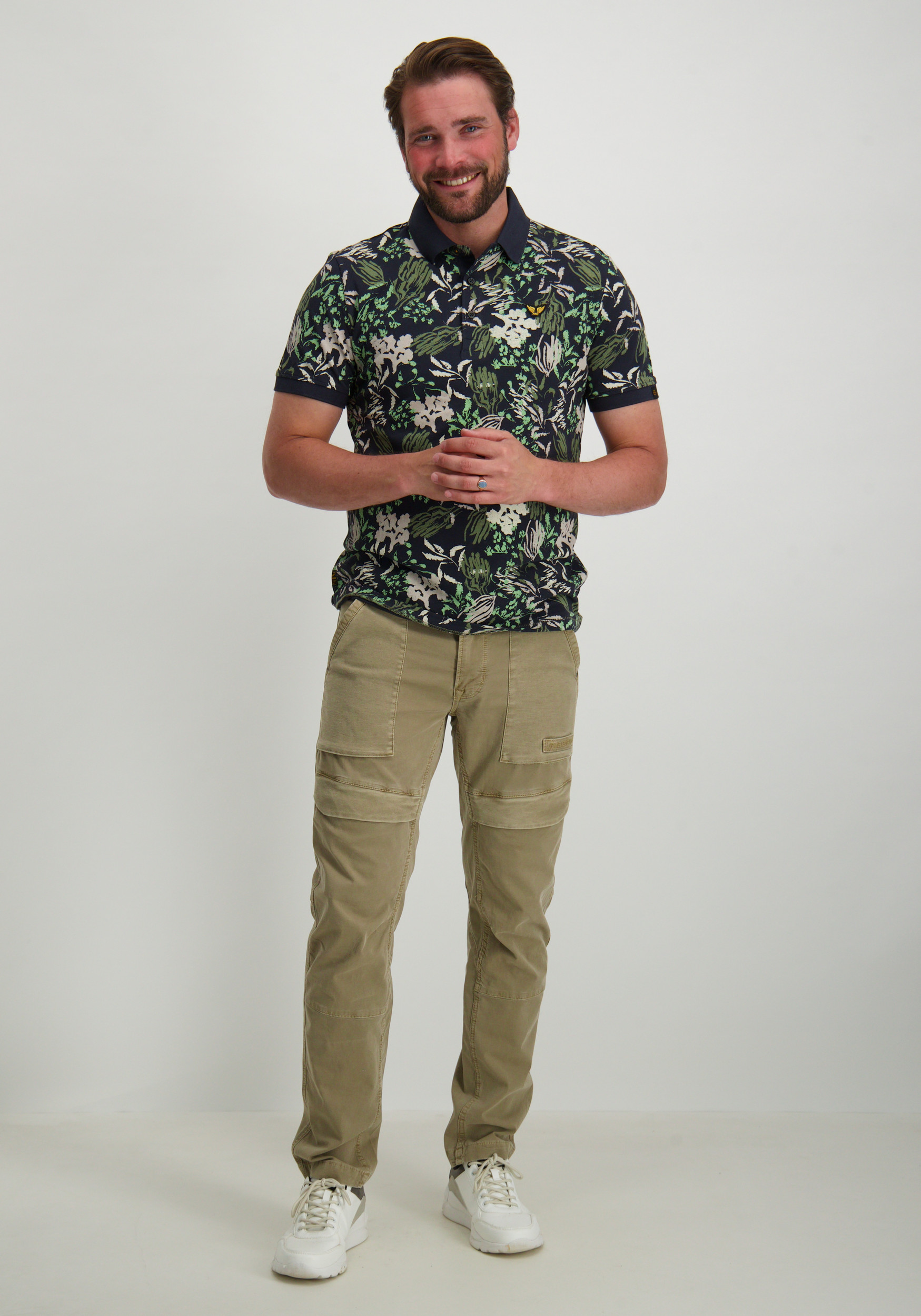 PME Legend Polo all-over print PPSS2504879 Donker blauw