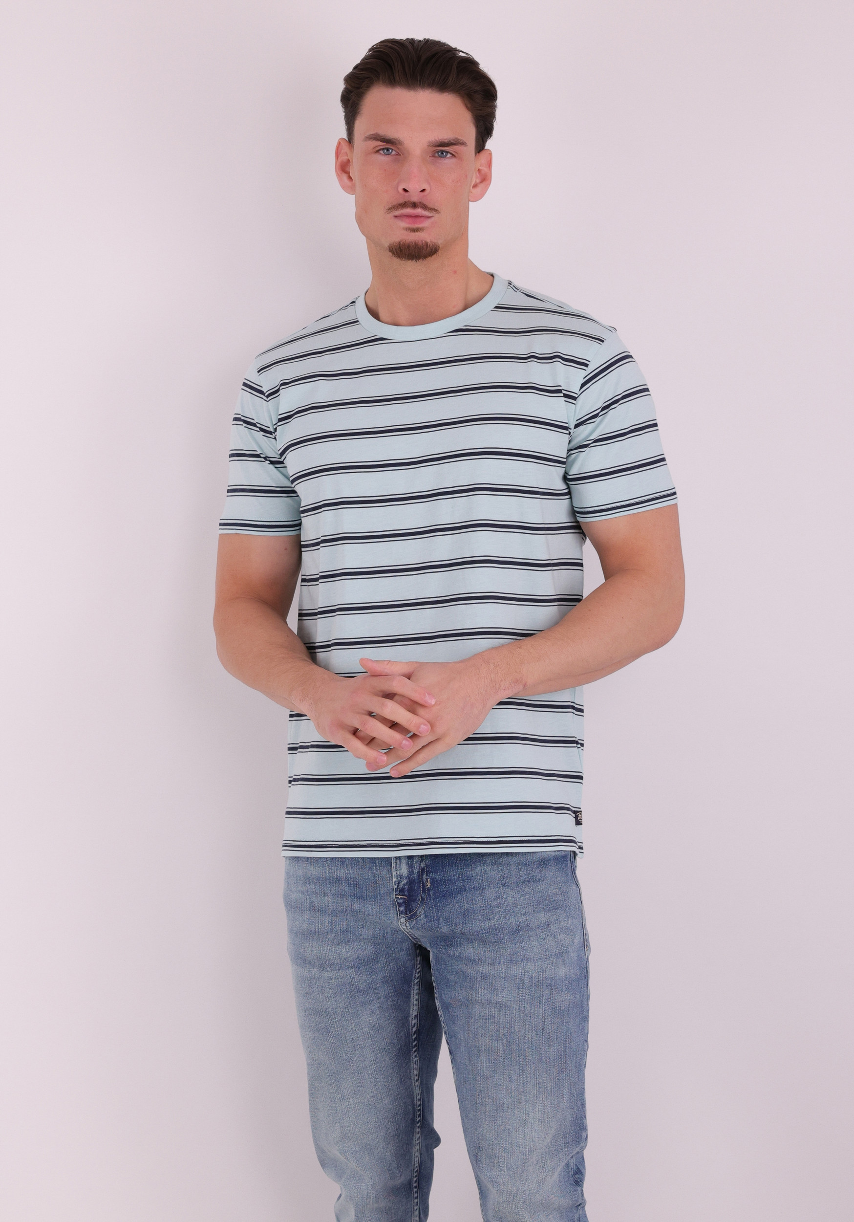 Petrol T-shirt gestreept M-1060-TSR120 Licht blauw