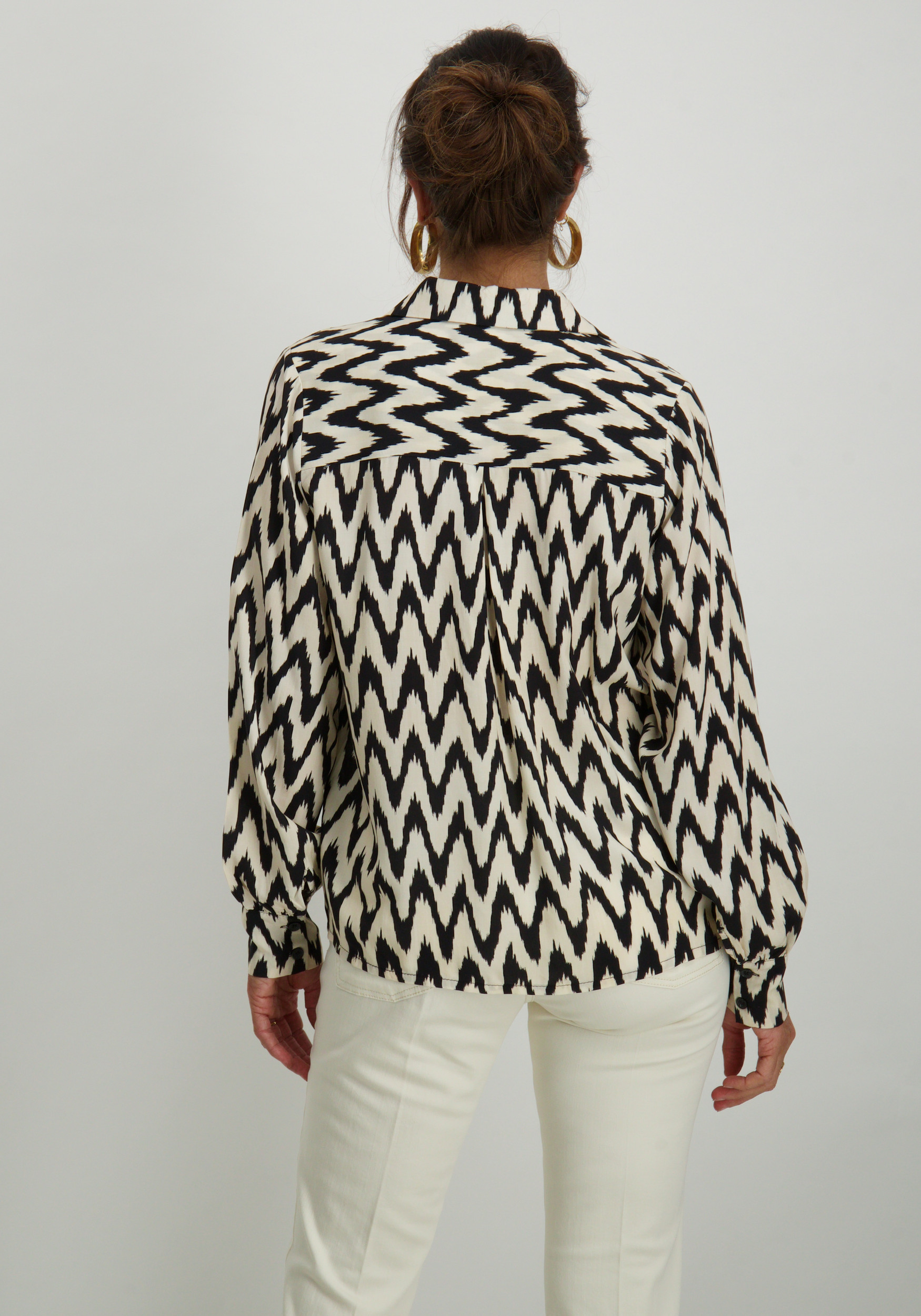 Geisha Blouse zig zag 53163-70 Zwart/Wit