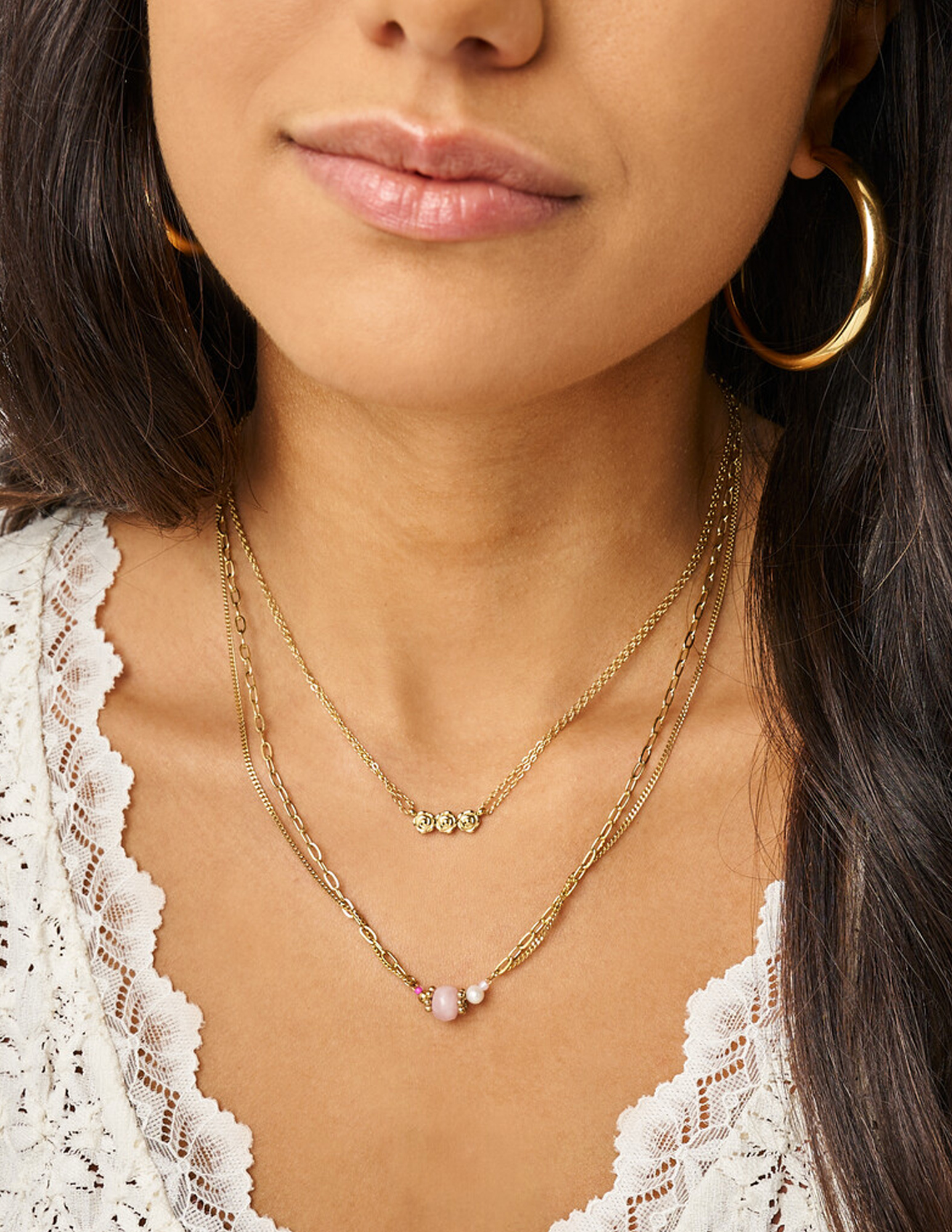 My Jewellery Botanical dubbele ketting met roze steen MJ15383 Goud