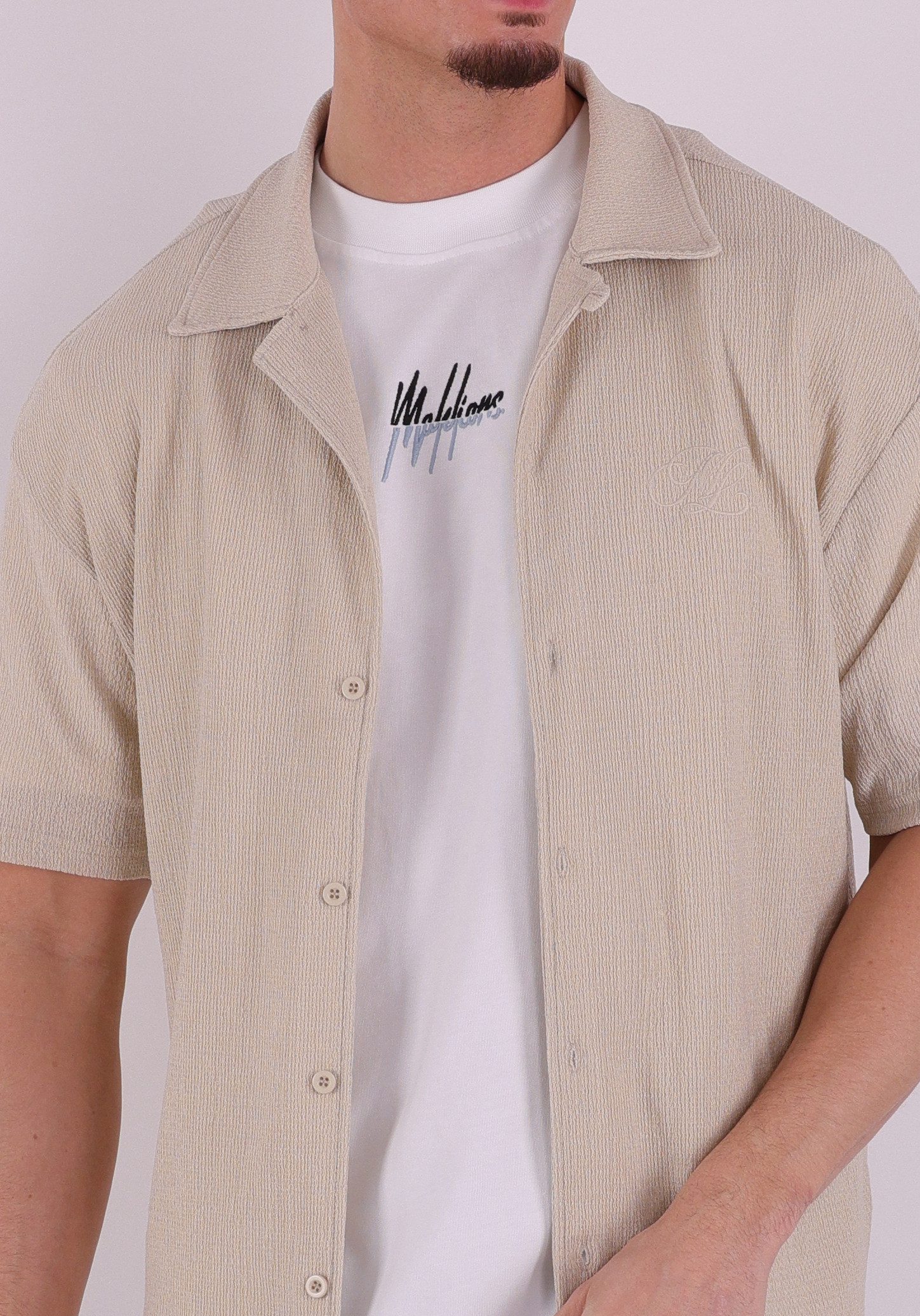 Malelions Overhemd Emblem seersucker MMC30026057 Beige