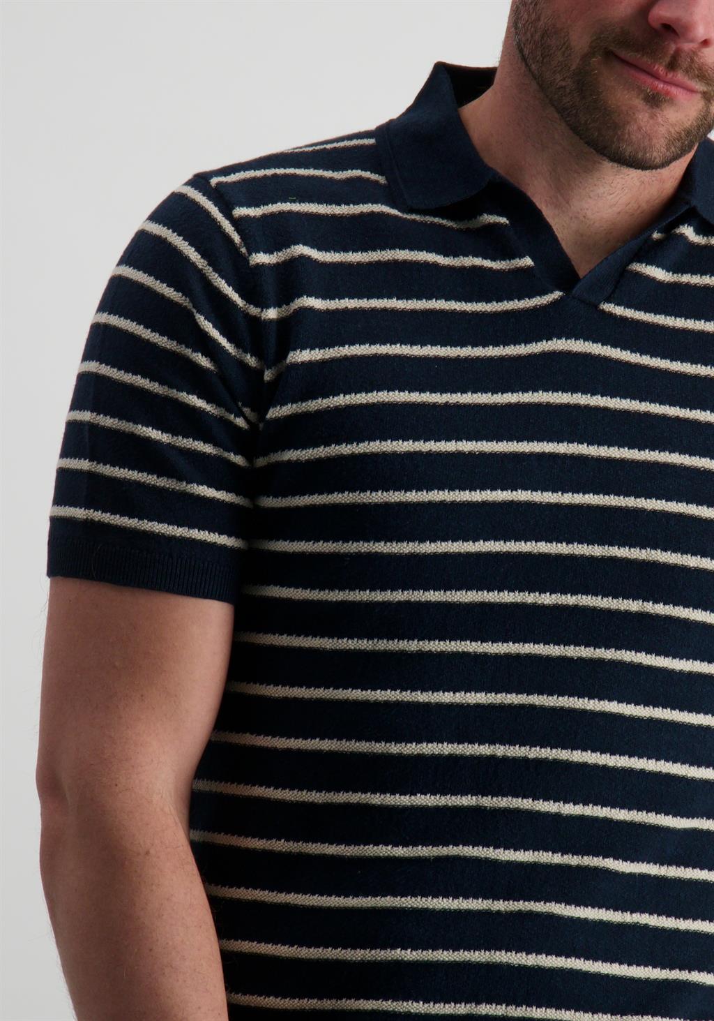 No Excess Polo gestreept 23210242 Donker blauw