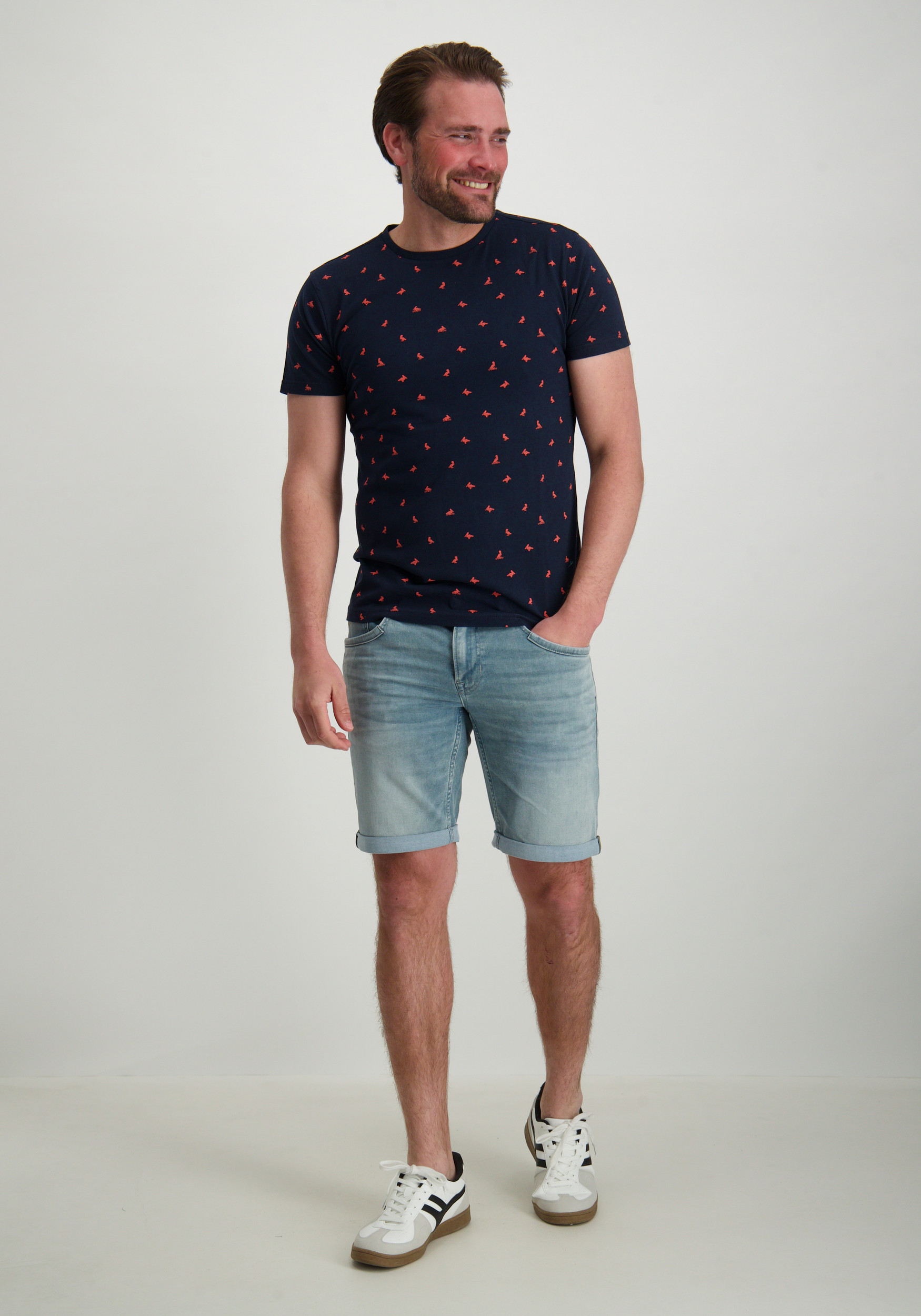 Petrol T-shirt met pelikaan print M-1050-TSR118 Donker blauw