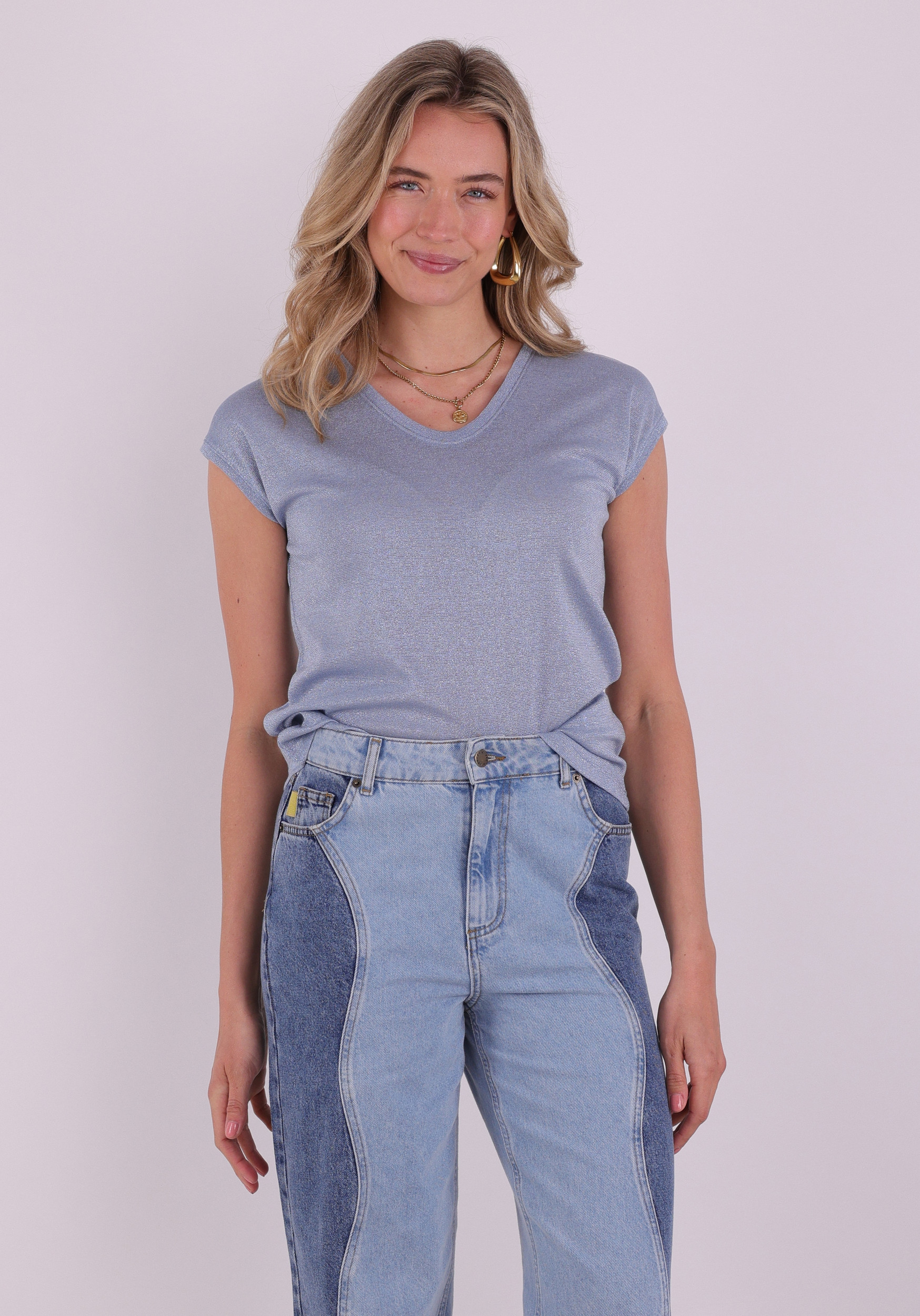 Only T-shirt Silvery lurex 15136069 Licht blauw