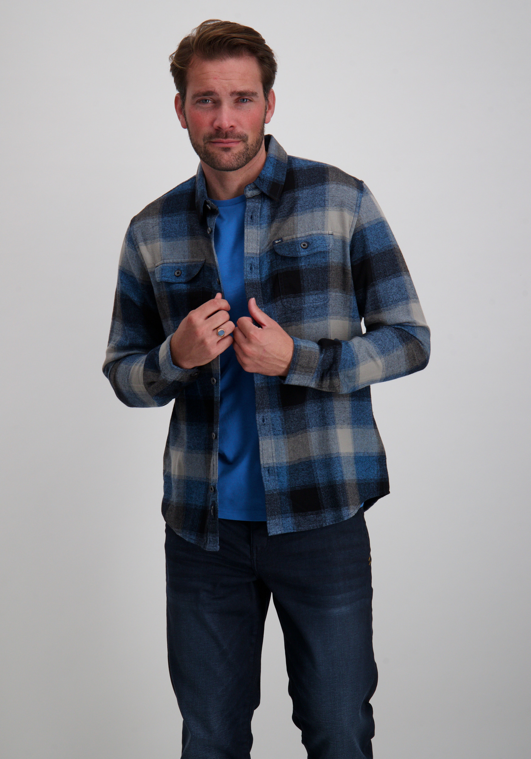 Petrol Overshirt Geruit M-3050-SIL417 Blauw