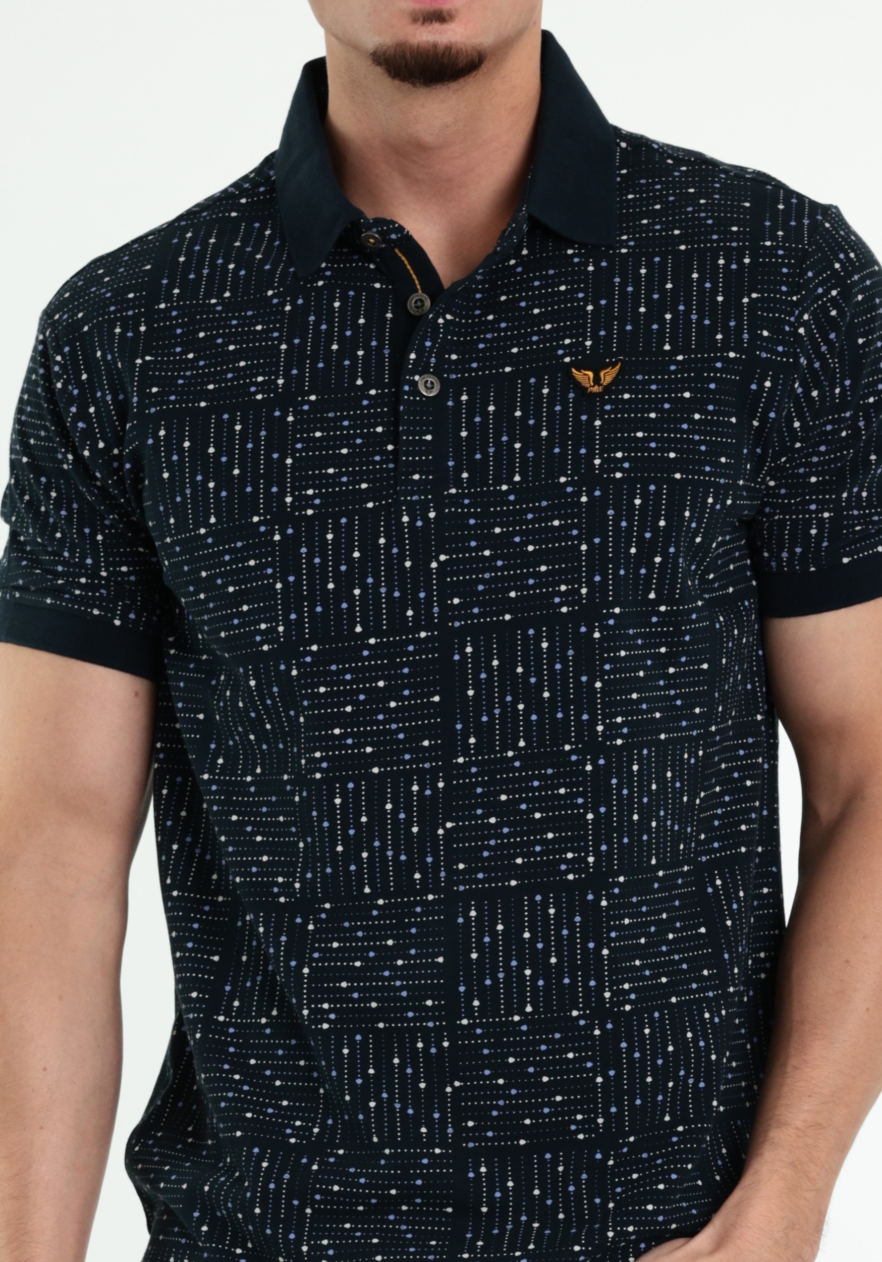 PME Legend Polo all-over print PPSS2605859 Donker blauw