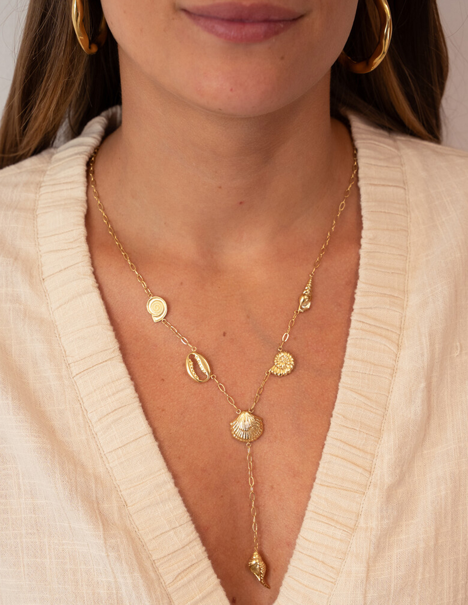 My Jewellery Fruits de Mer lange ketting met schelpen MJ13155 Goud