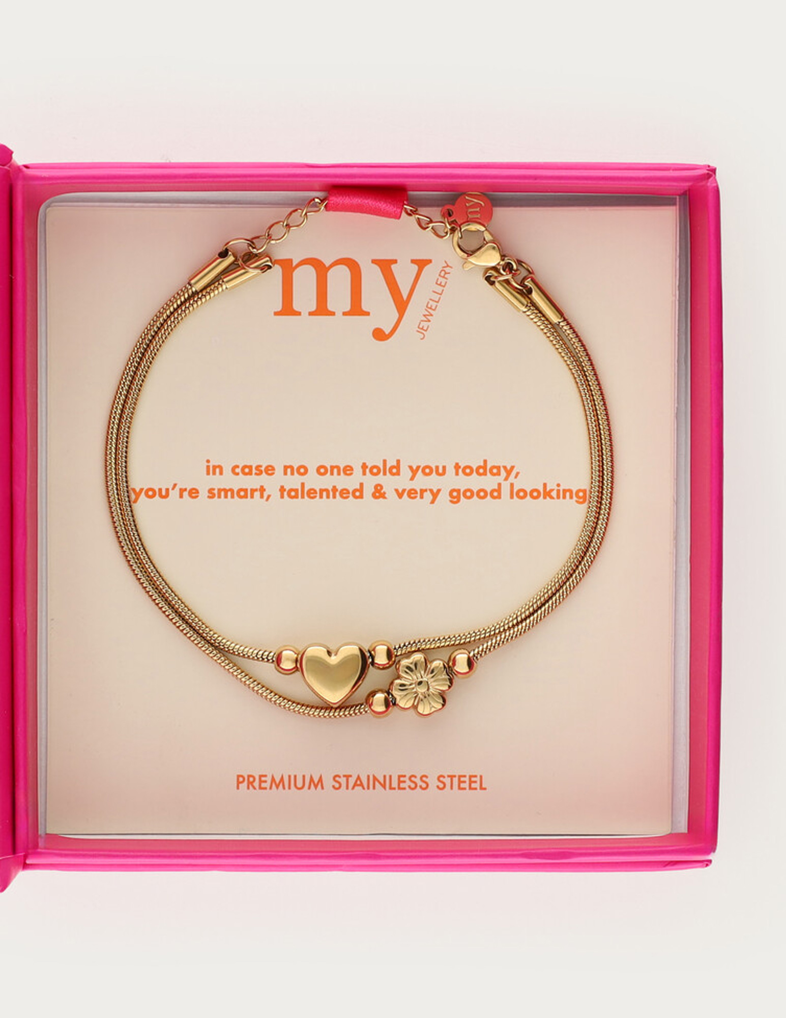 My Jewellery Gratitude dubbele armband hart en klaver MJ14705 Goud