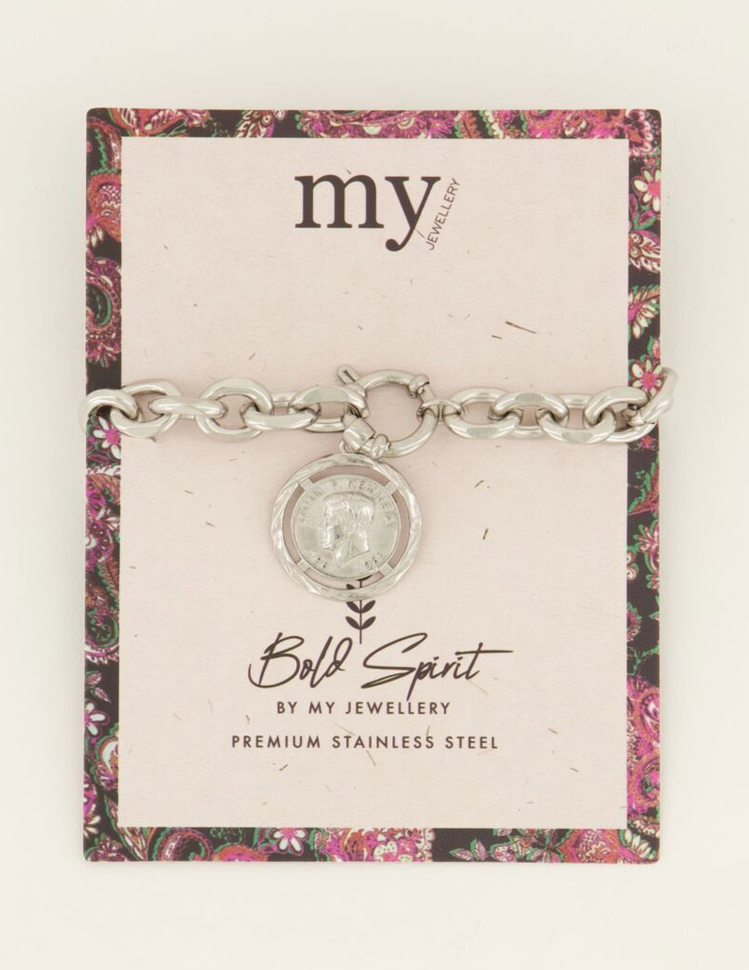 My Jewellery Amband schakels en munt MJ07706 Zilver