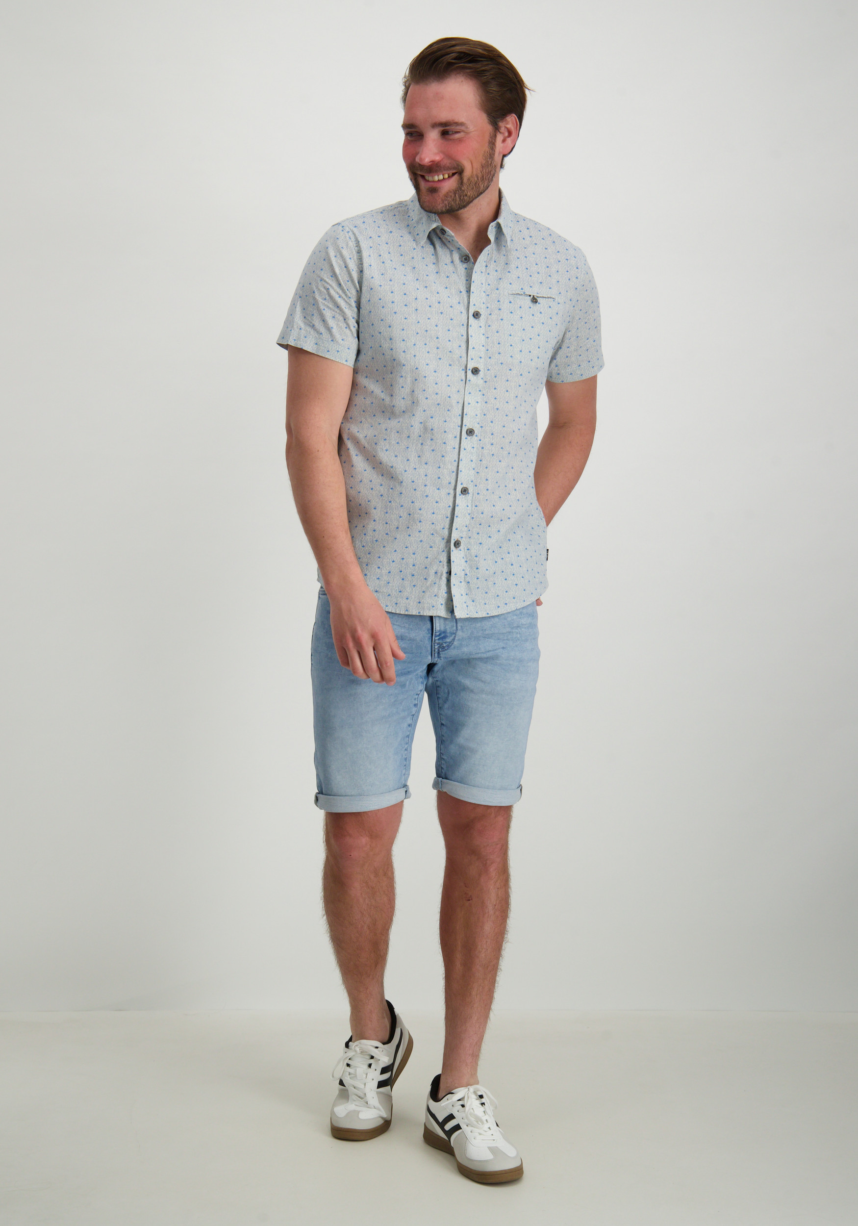 Petrol overhemd met print M-1050-SIS430 Licht blauw