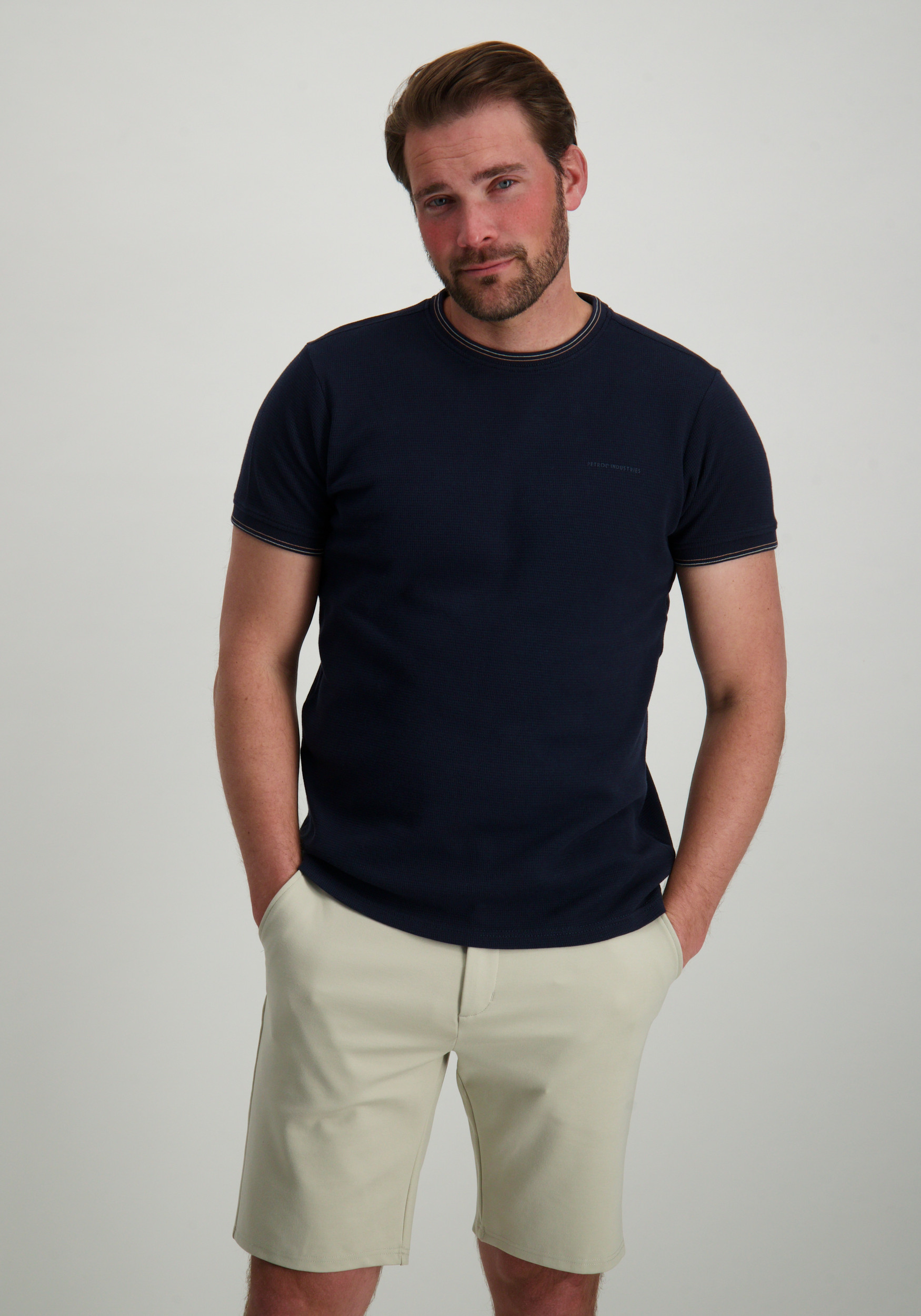 Petrol T-shirt reliëf M-1050-TSR642 Donker blauw