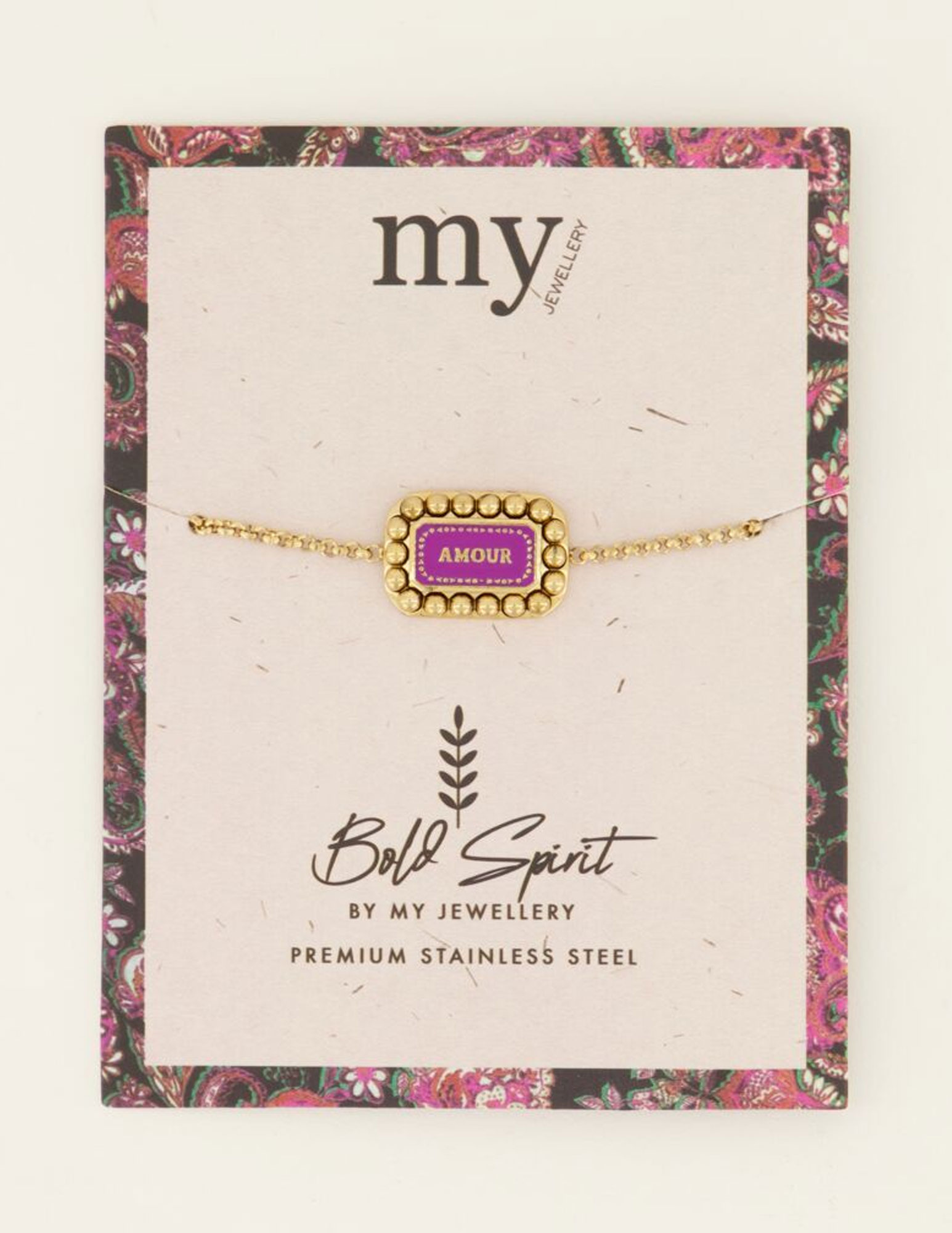 My Jewellery Armband Bold Spirit Paarse Amour bedel MJ07825 Goud