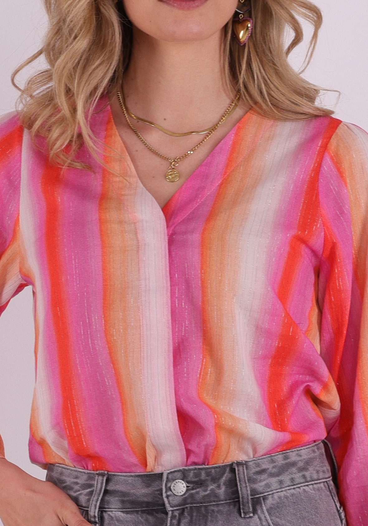 Geisha Blouse gestreept 63248-20 Rose