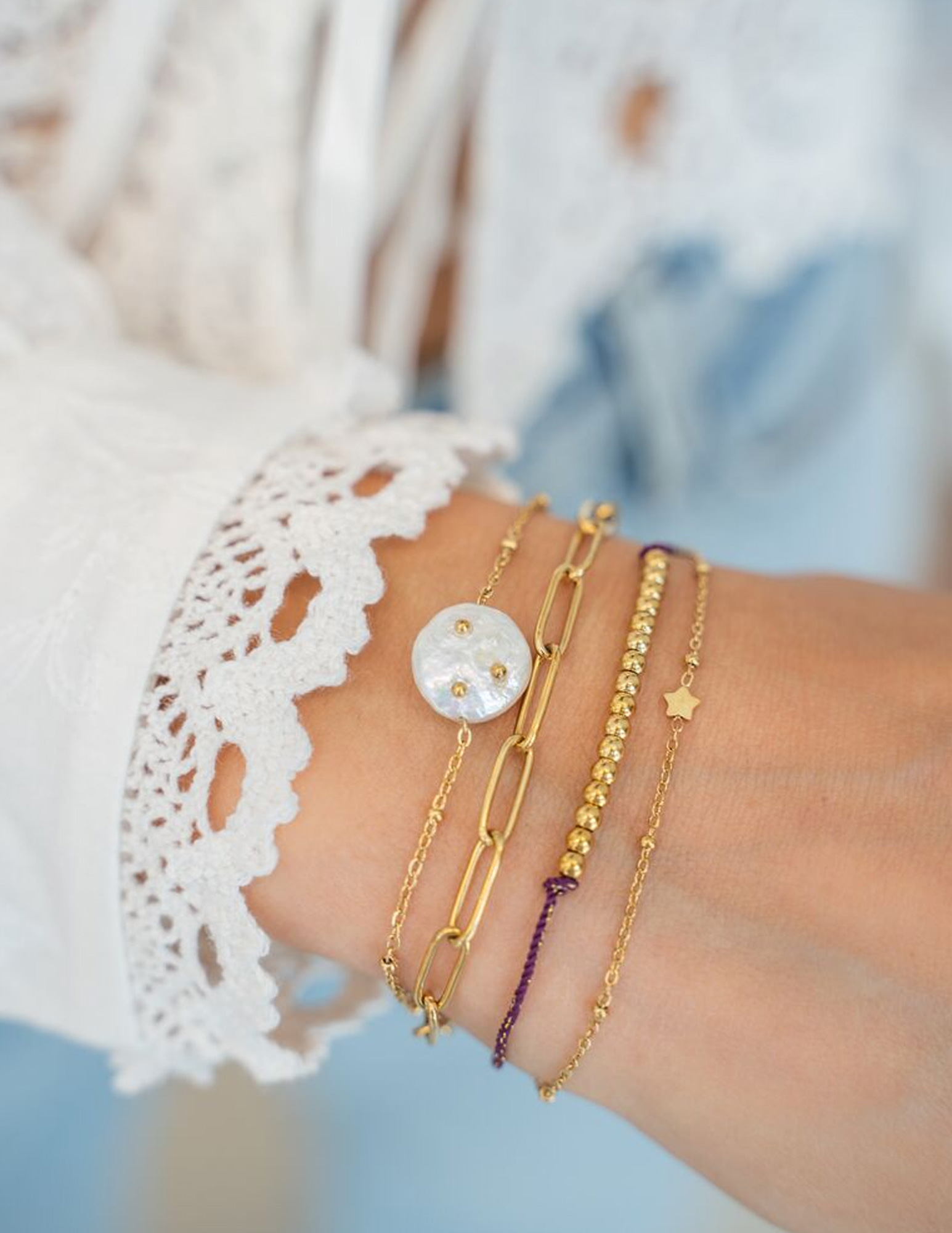 My Jewellery Armband met koord en kralen MJ11054 Zilver