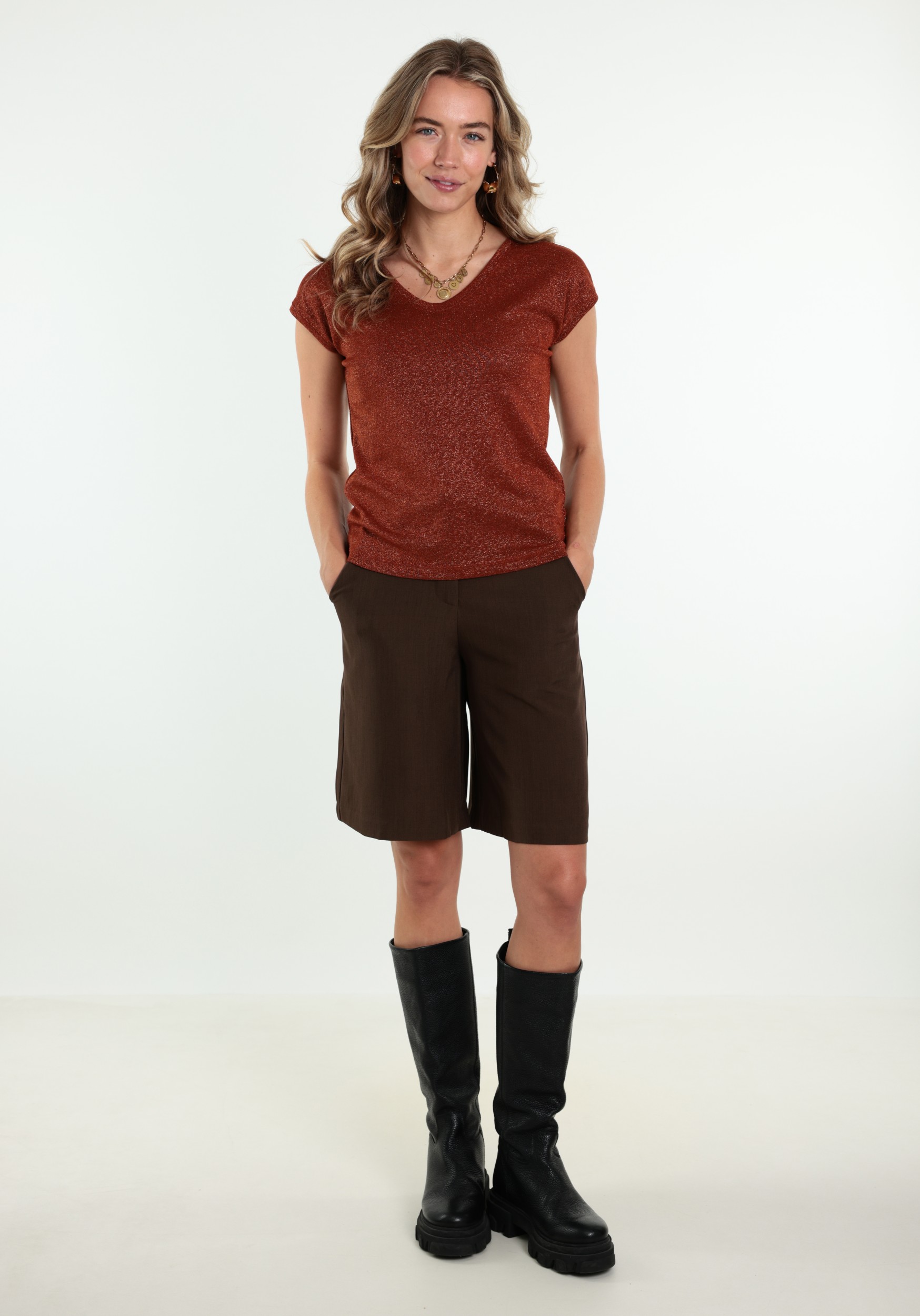 ONLY T-shirt Silvery lurex 15136069 Steenrood