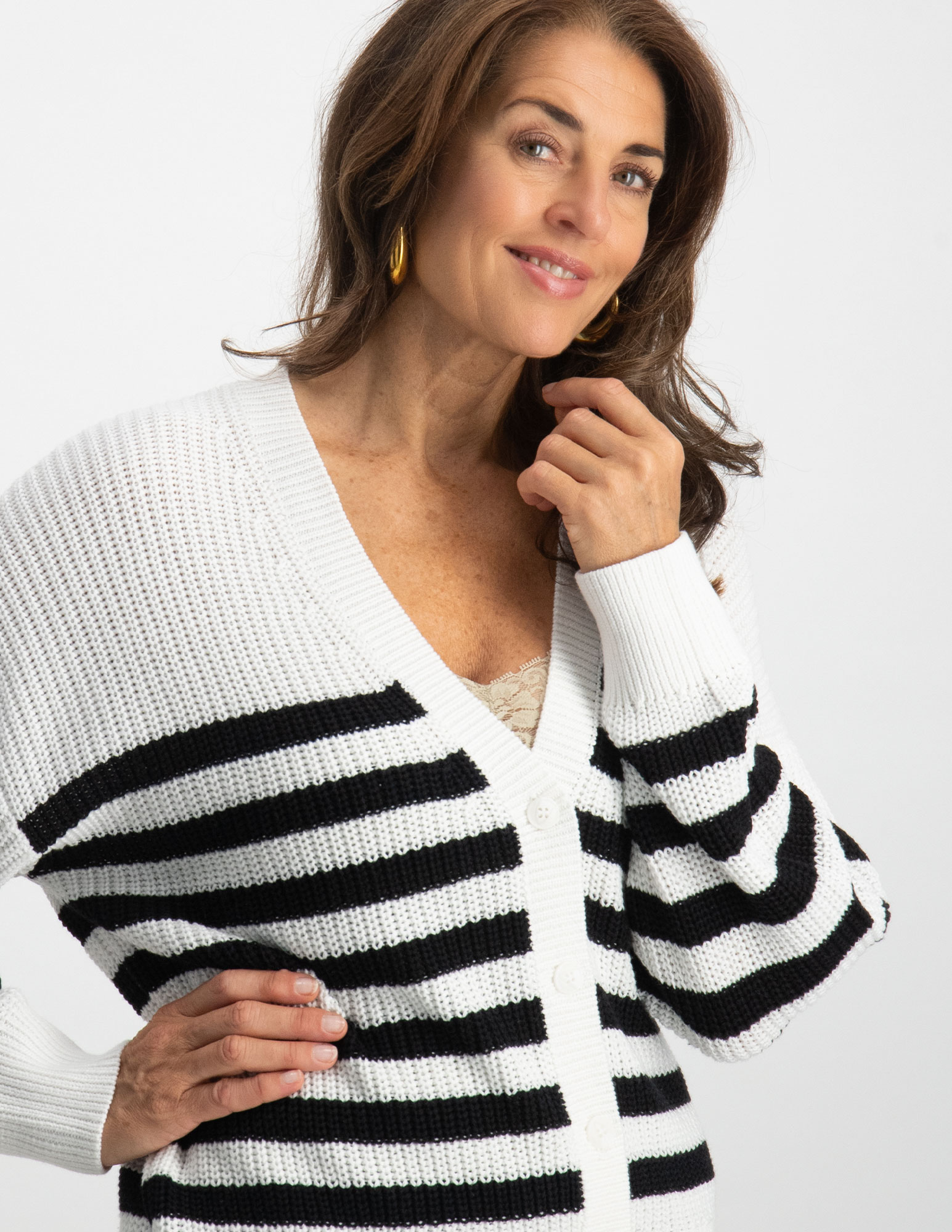 FREE|QUENT Vest Iben gestreept 202668 Wit