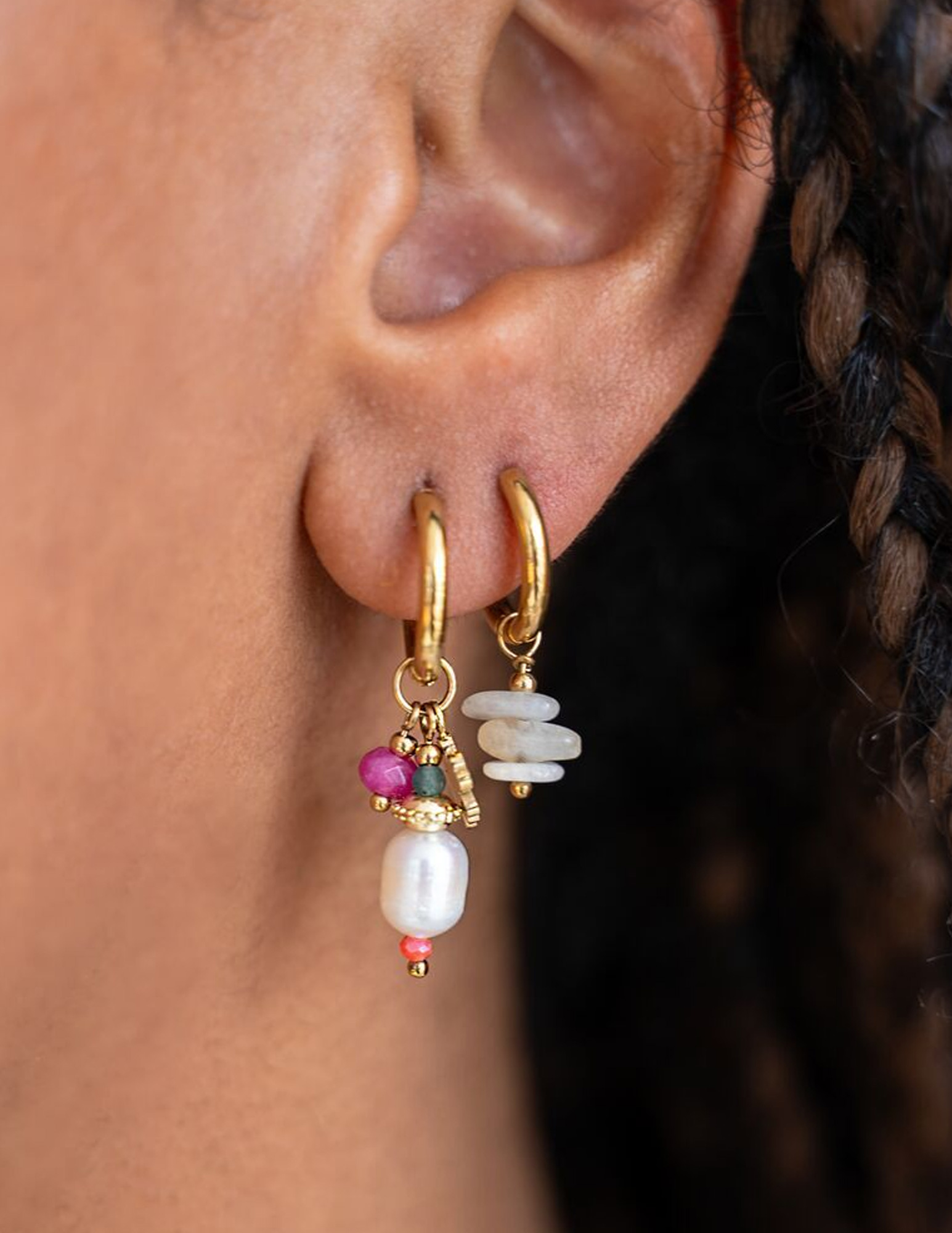 My Jewellery Sunrocks oorringen met kraaltjes en klavertje MJ10483 Zilver