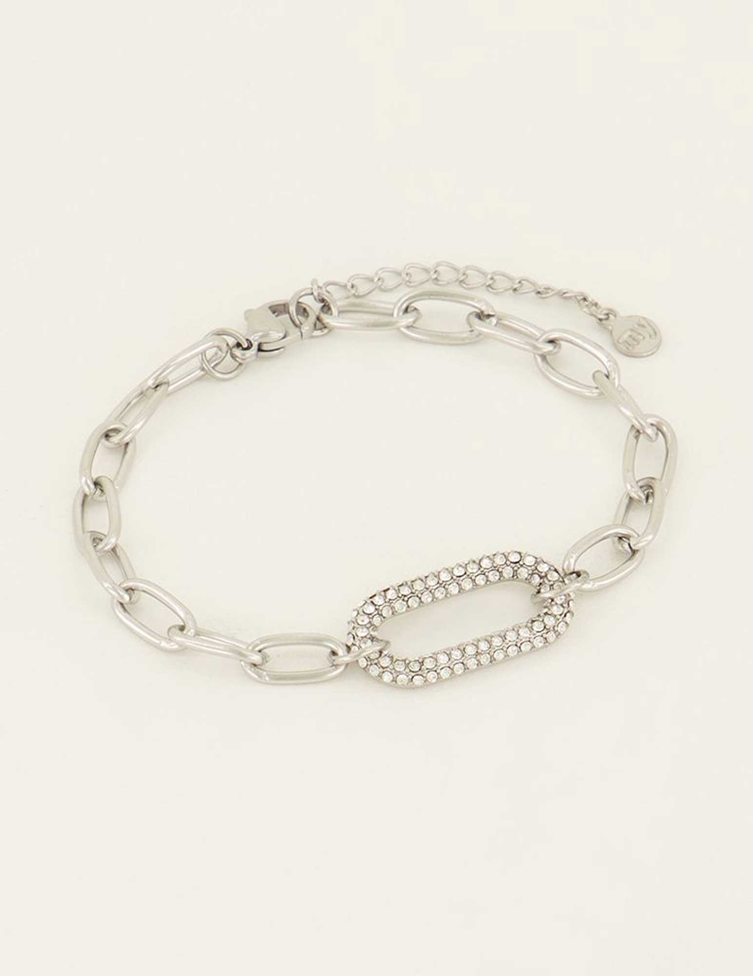 My Jewellery Schakelarmband met strass bedel MJ07560 Zilver
