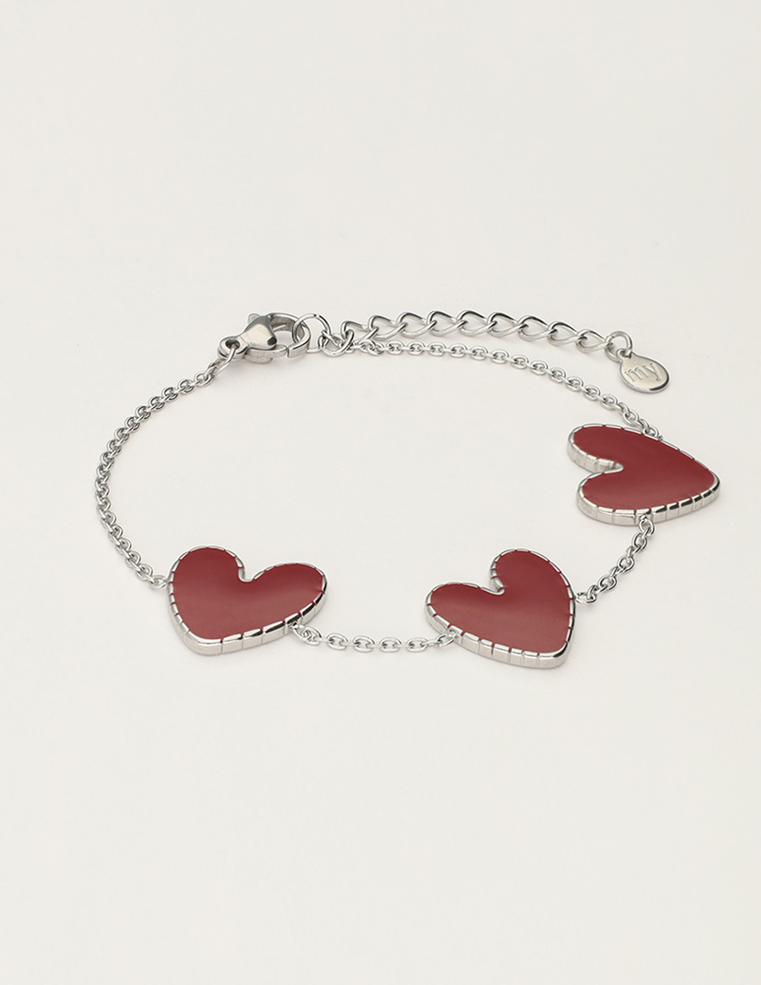 My Jewellery Armband met burgundy hartjes MJ12614 Zilver