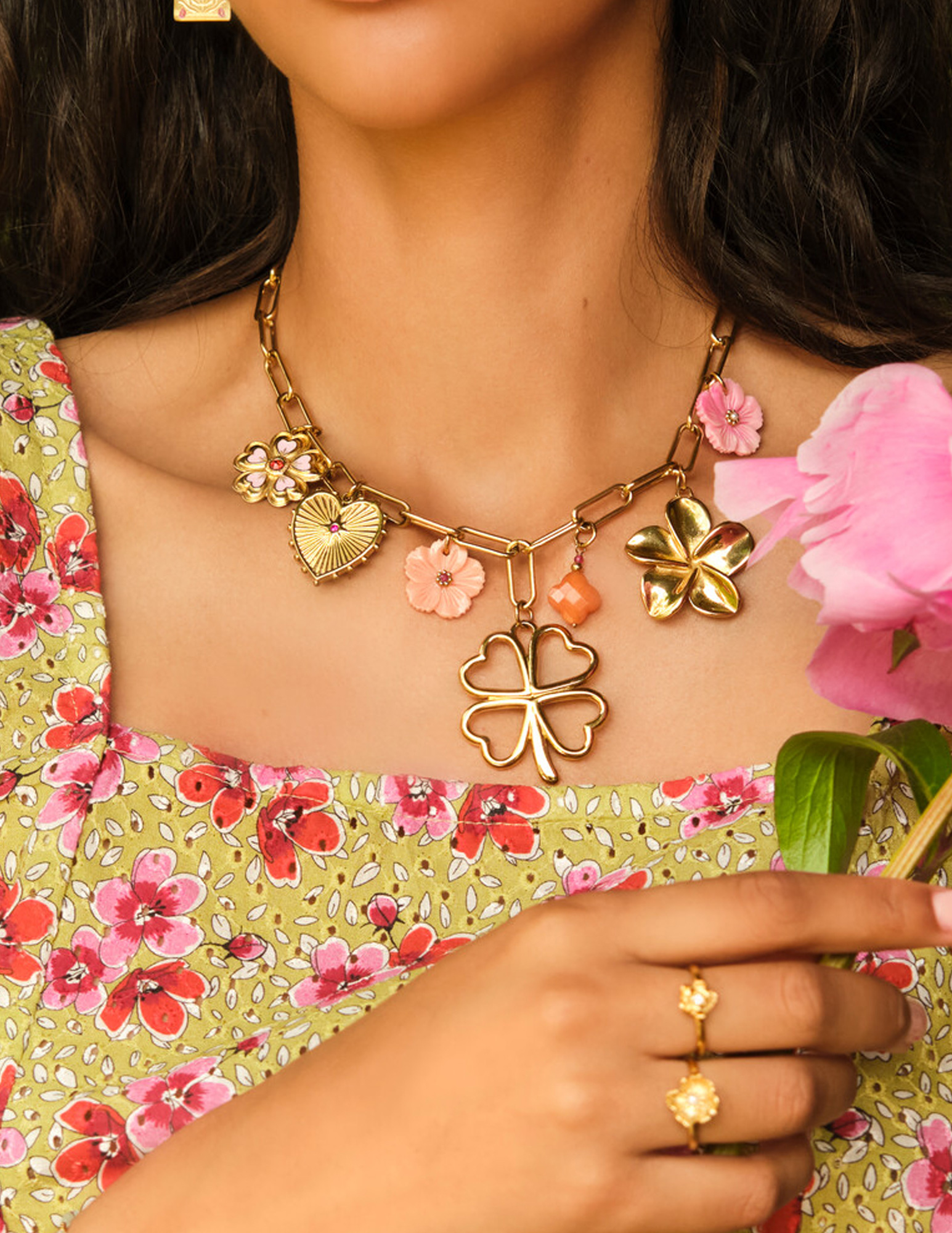 My Jewellery Botanical bedel ketting met klaver MJ13752 Goud