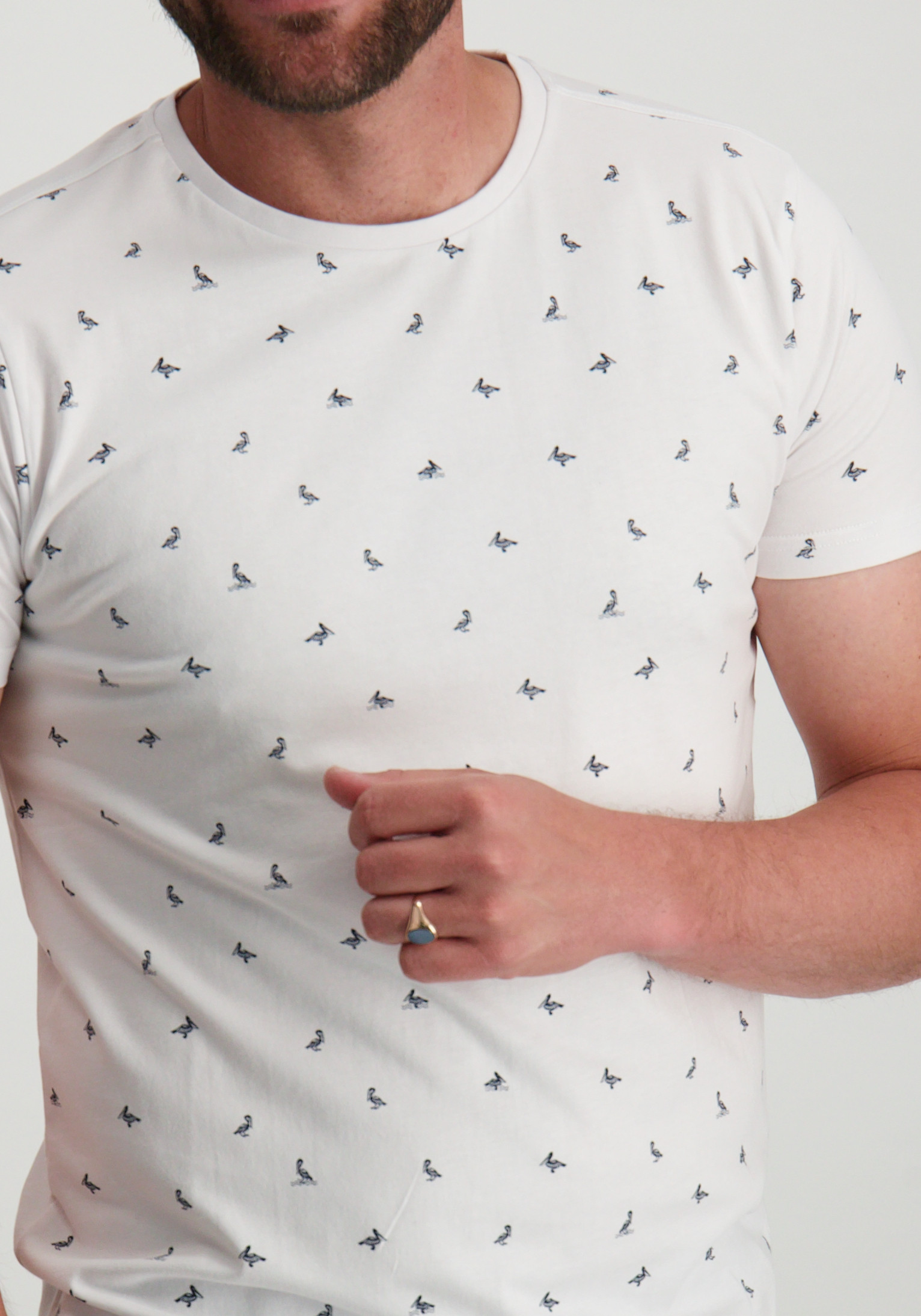 Petrol T-shirt met pelikaan print M-1050-TSR118 Wit