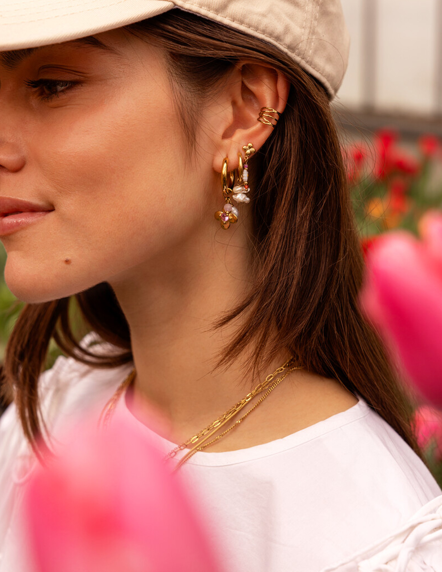 My Jewellery Botanical oorringen met bloem en strass MJ15448 Goud