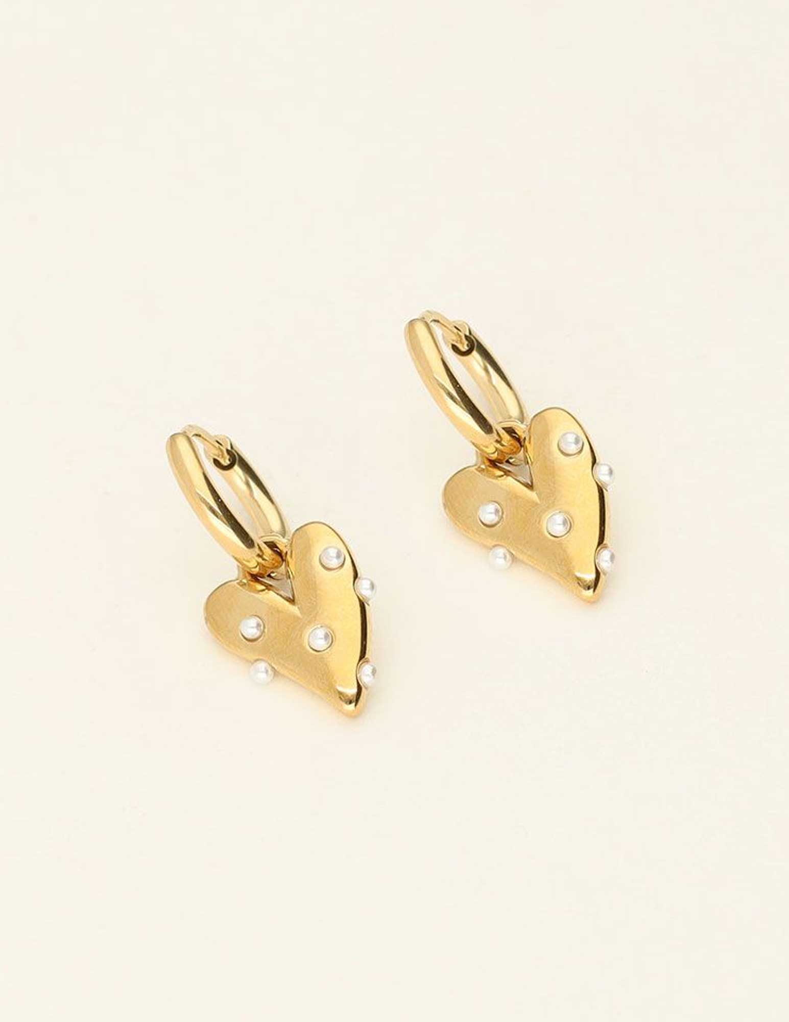 My Jewellery Oorbellen met hart en parels MJ09212 Goud