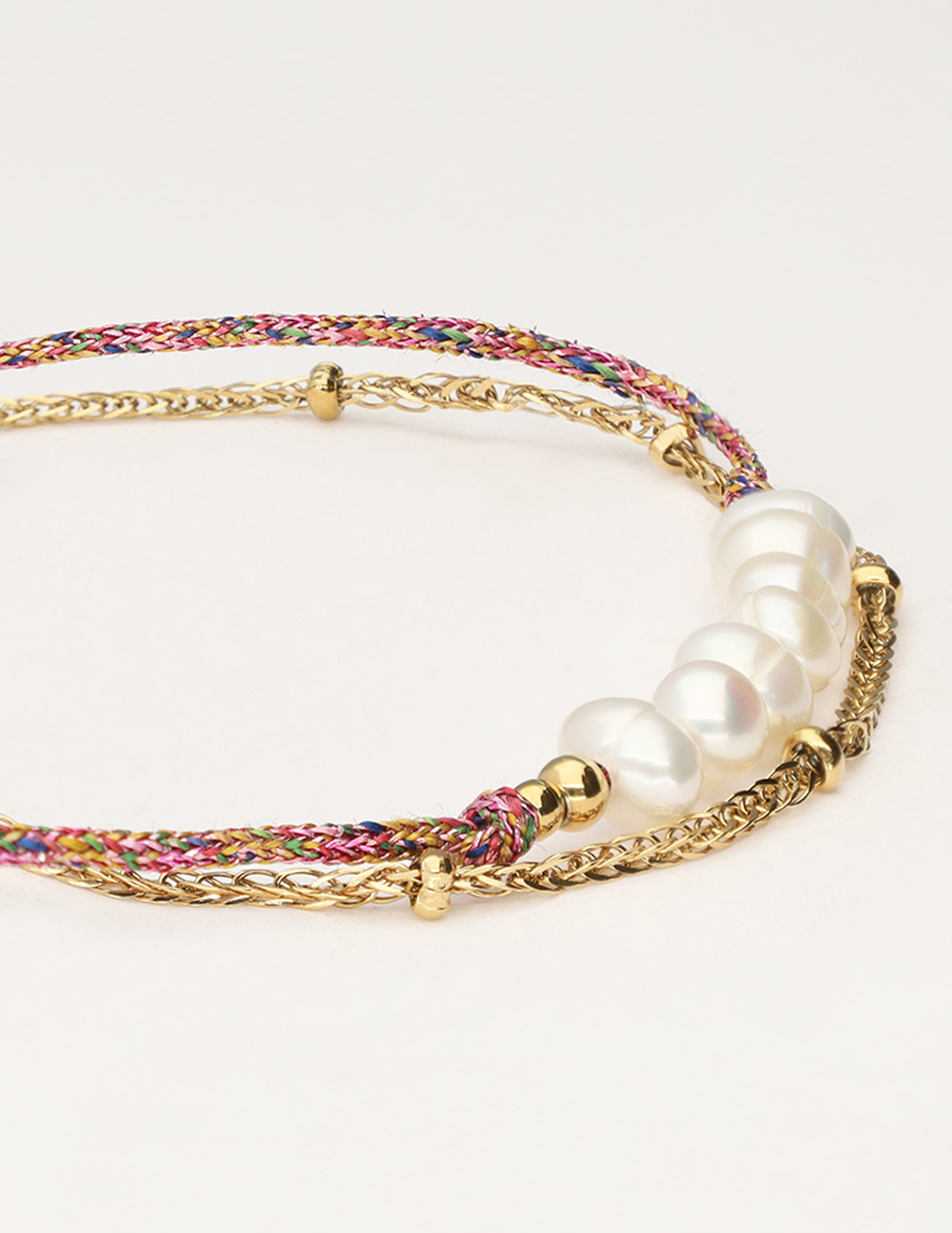 My Jewellery Armband met roze koord en parels MJ11056 Goud