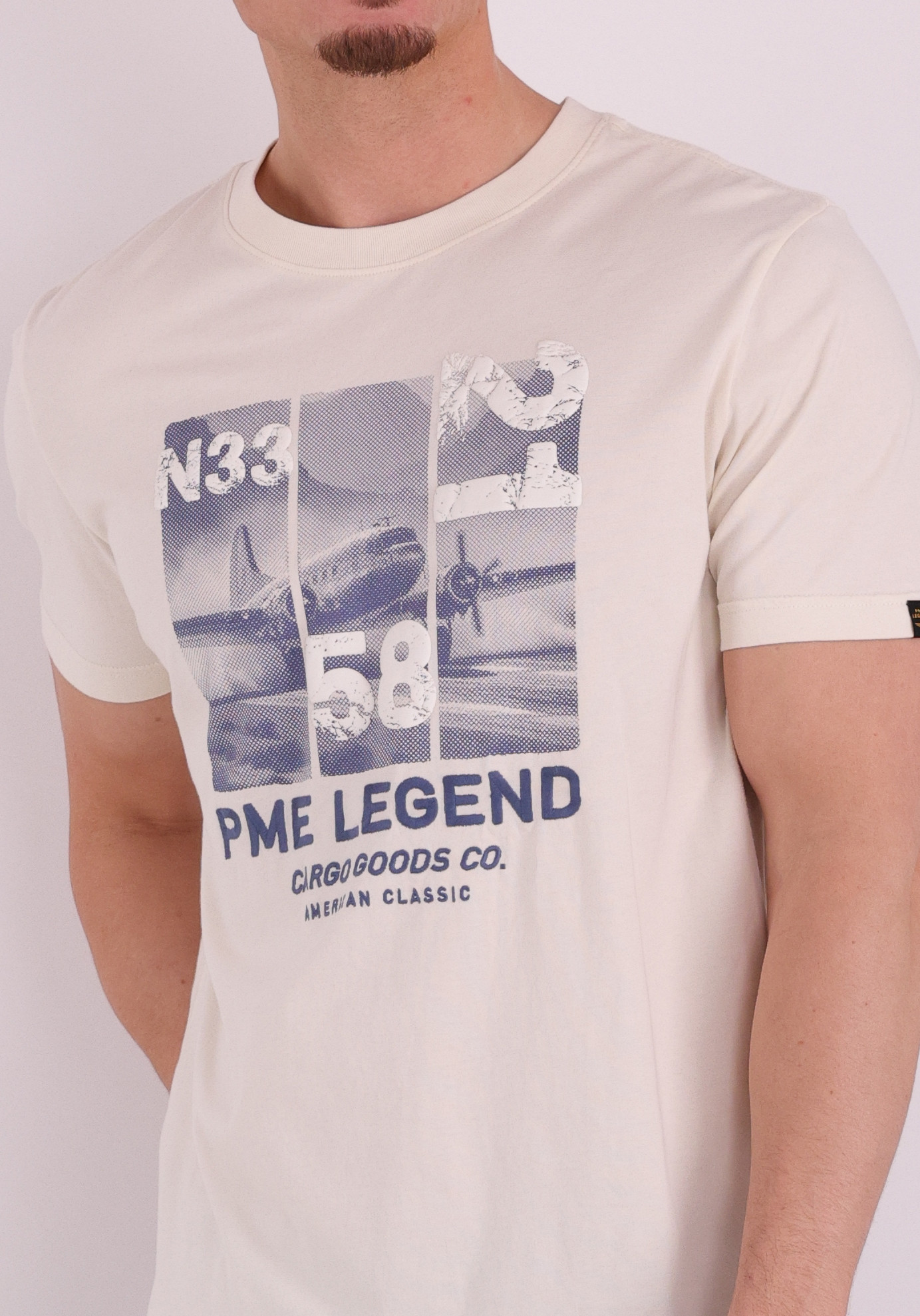 PME Legend T-shirt met opdruk PTSS2603554 Ecru