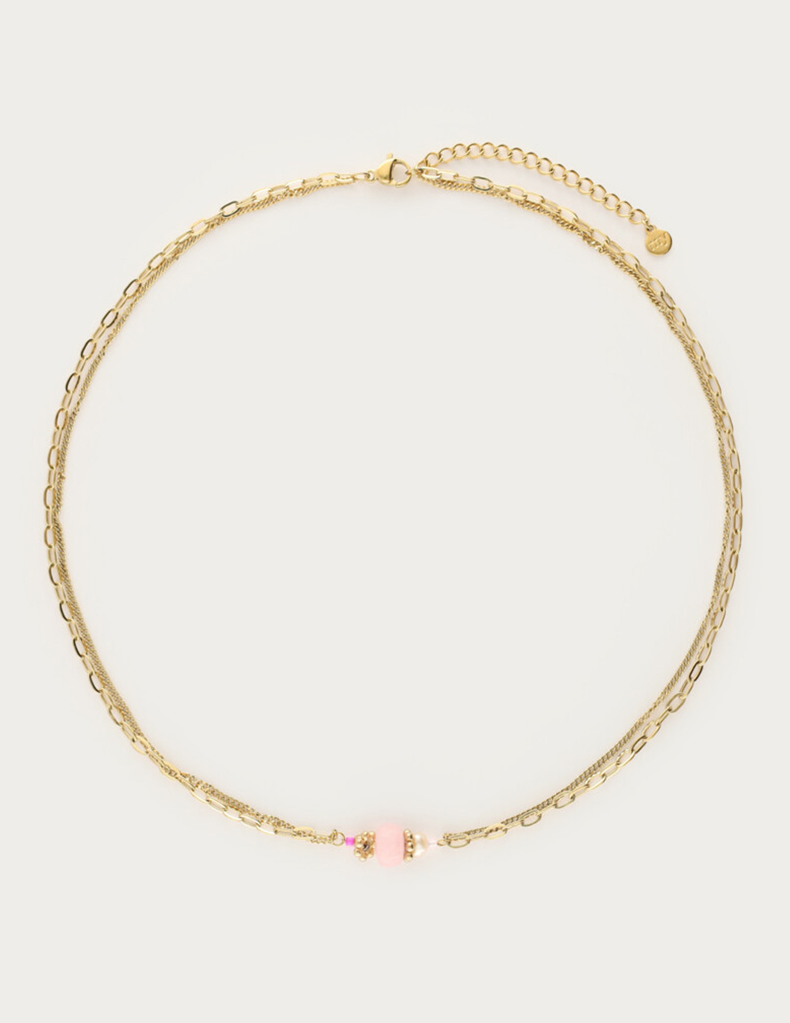 My Jewellery Botanical dubbele ketting met roze steen MJ15383 Goud