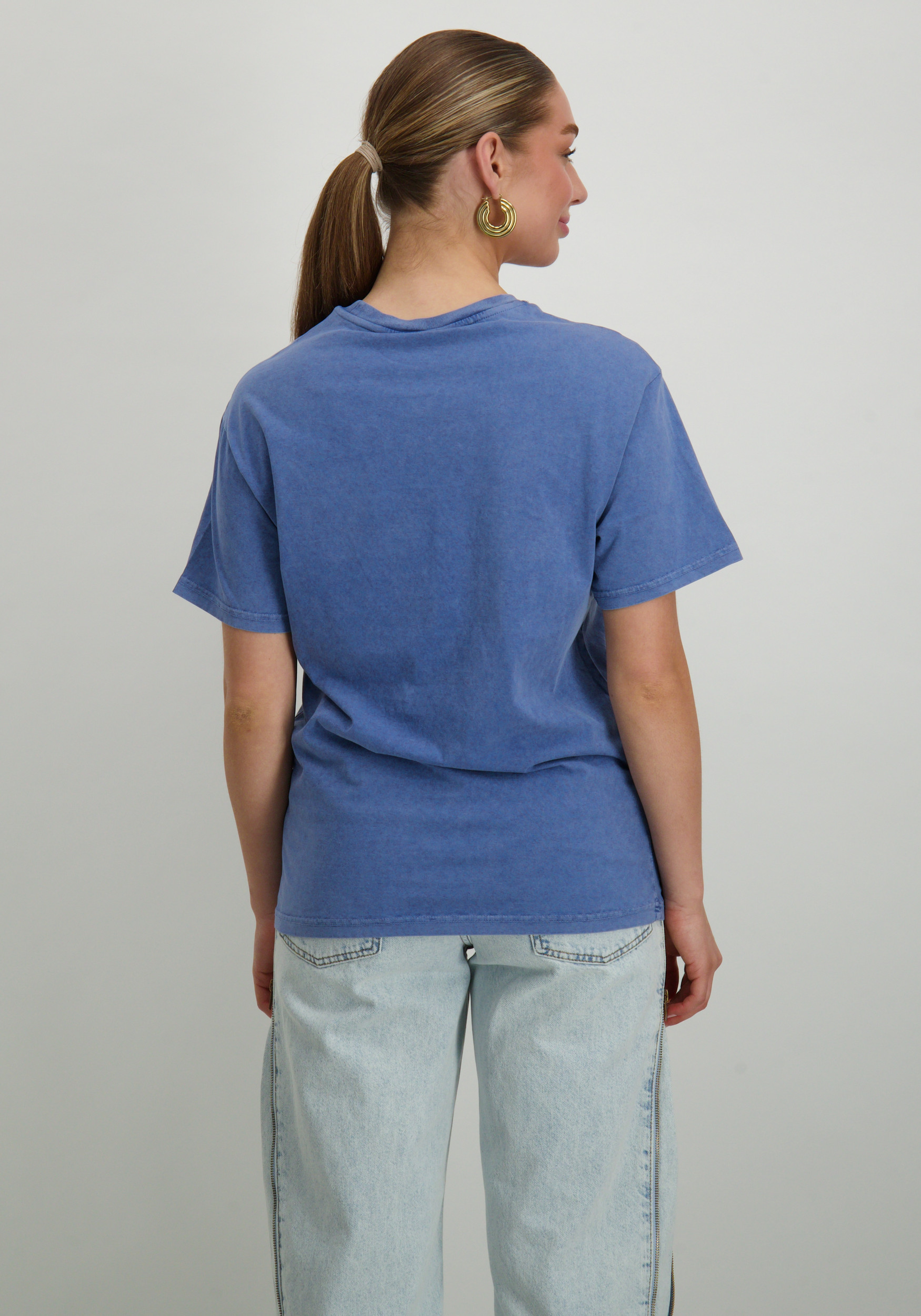 Colourful Rebel T-shirt championd acid wash WT116870 Blauw