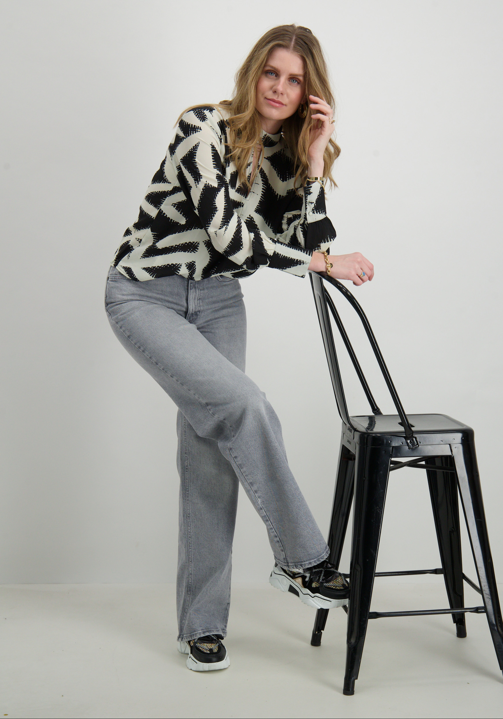 Jacqueline de jonge Blouse Base 15336122 Zwart/Wit