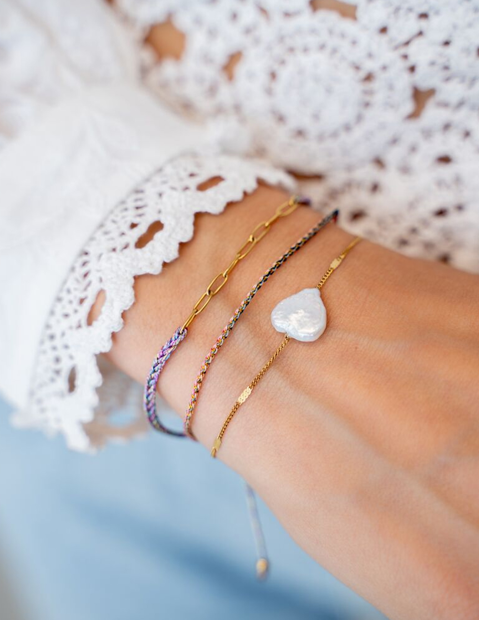 My Jewellery Multikleur touw armband met schakels MJ11627 Zilver