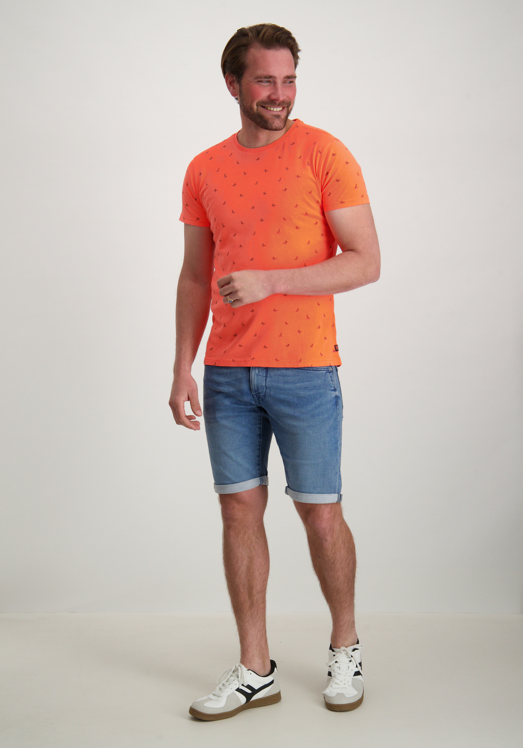 Petrol T-shirt met pelikaan print M-1050-TSR118 Koraal