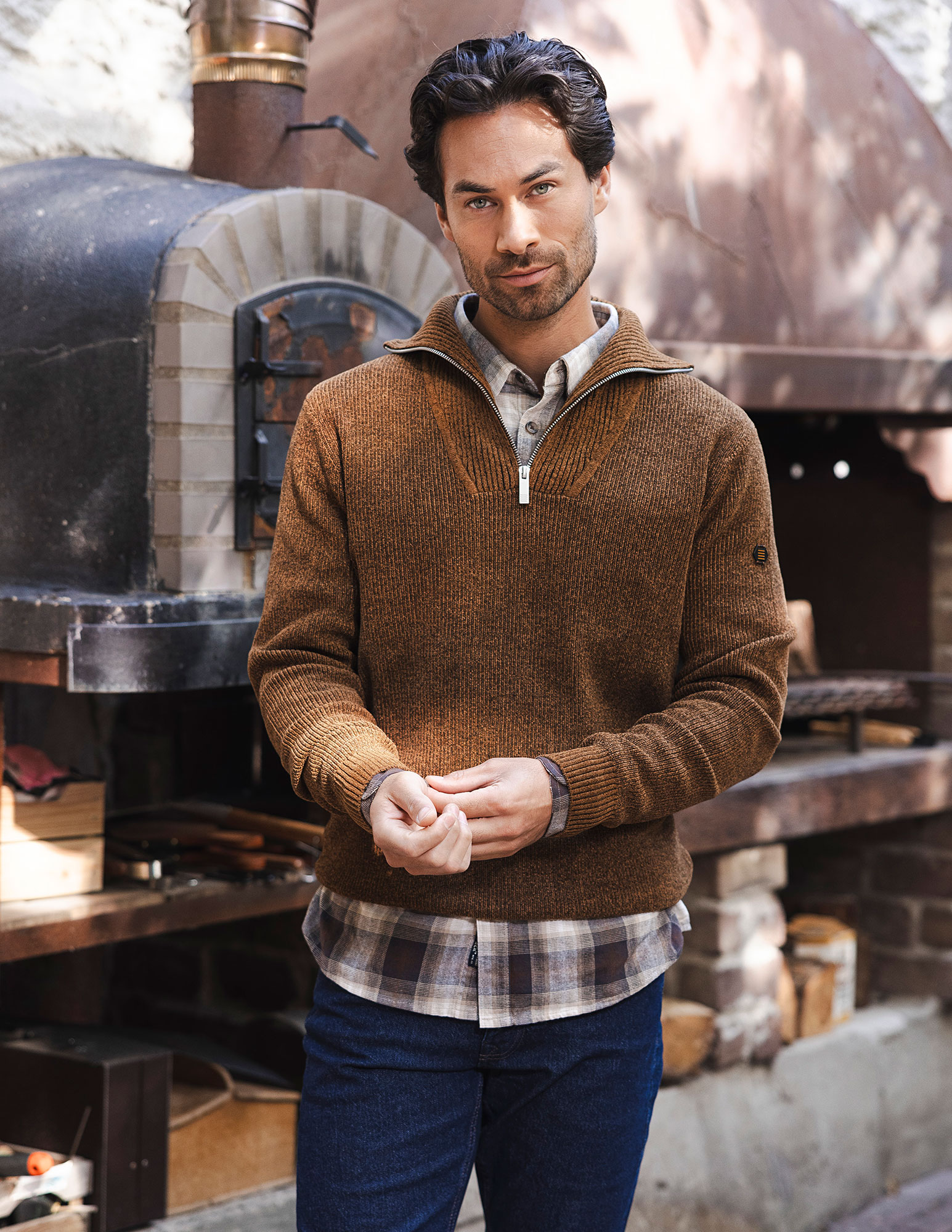 No Excess Trui Half zip 33210967SN Licht bruin