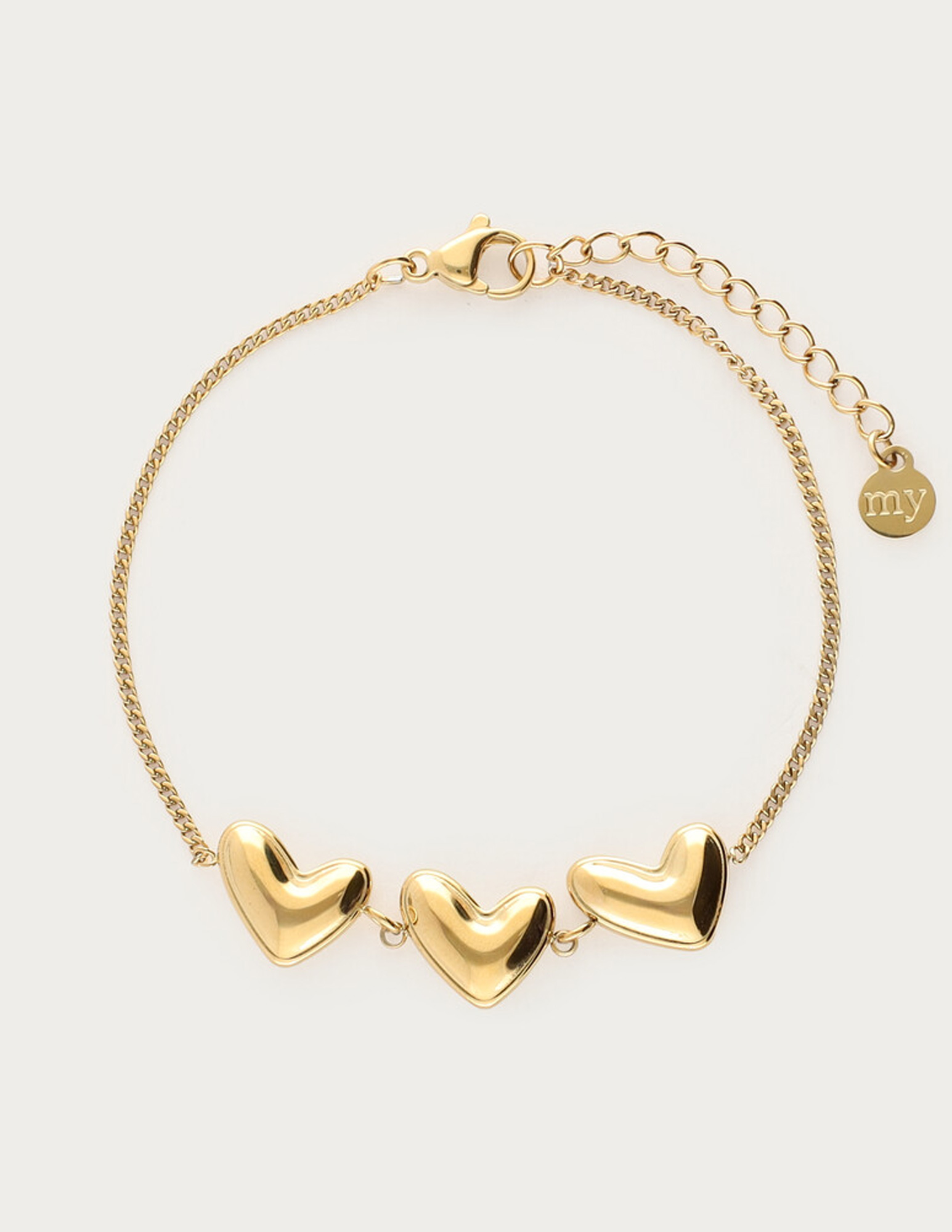 My Jewellery Bold armband met drie hartjes MJ14144 Goud