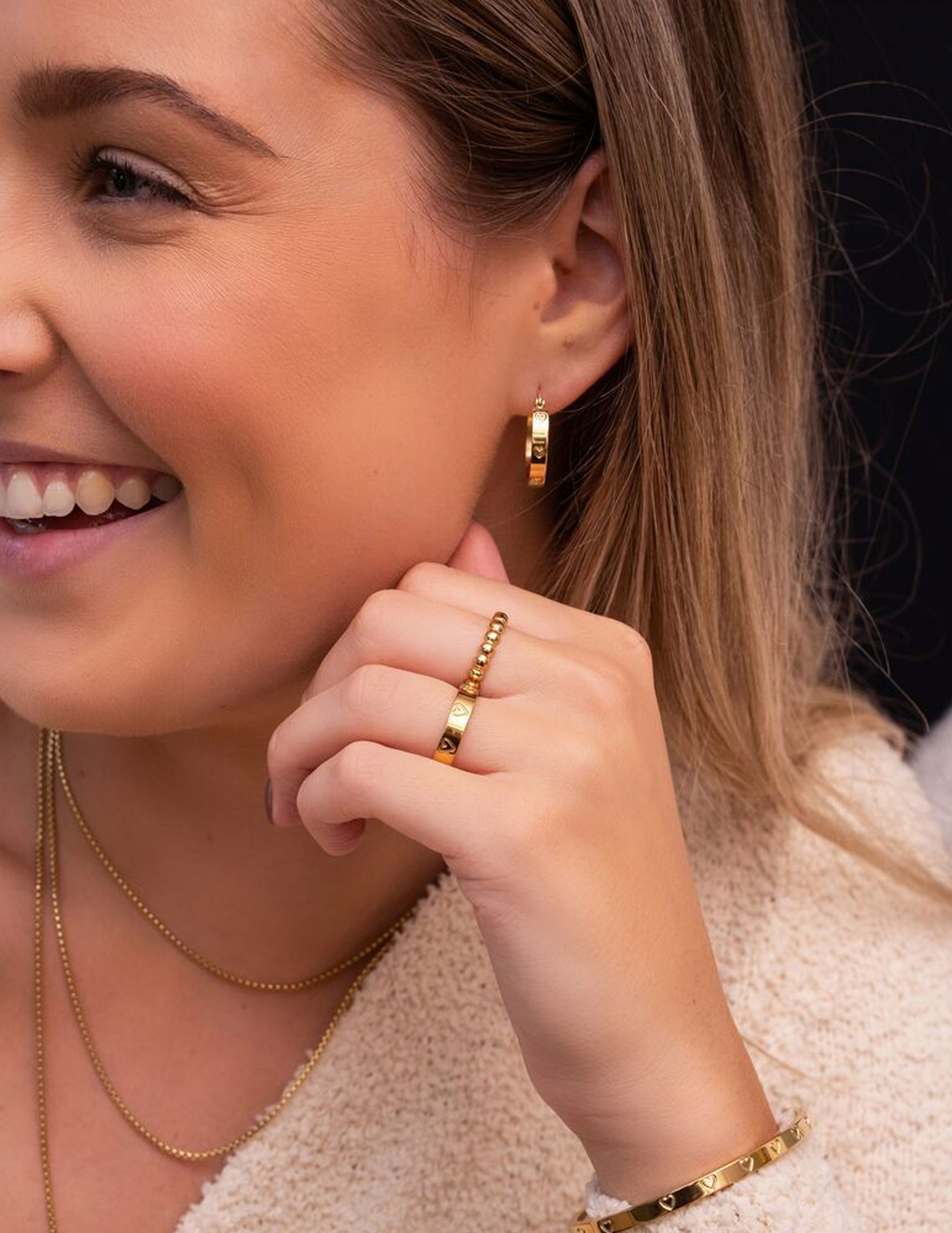 My Jewellery oorbellen gegraveerde hartjes MJ07495 Goud