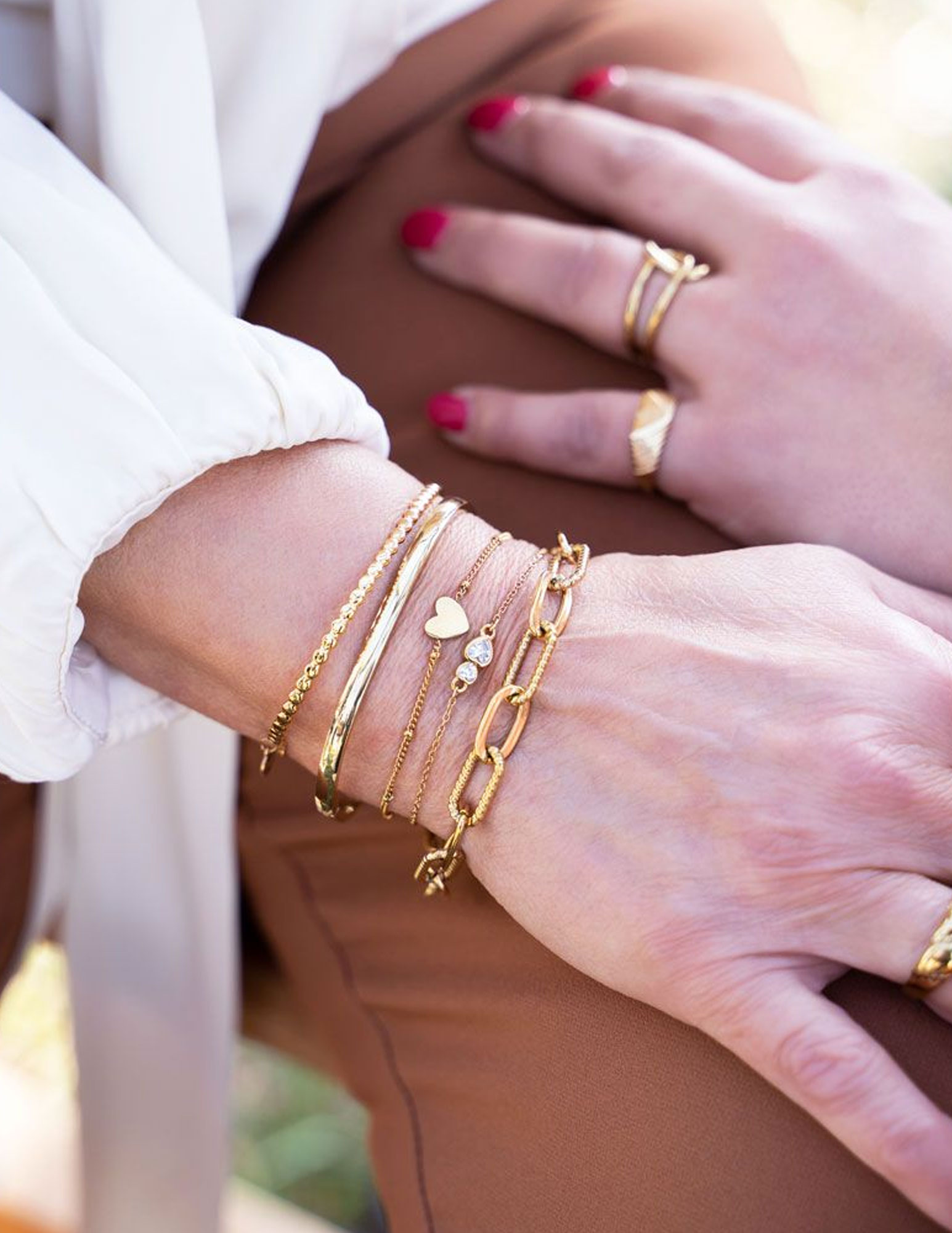 My Jewellery Armband dubbel strass hartje MJ07081 Goud