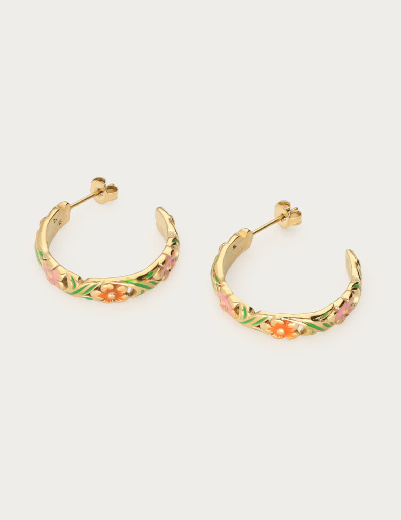 My Jewellery Ciao oorringen met handgeschilderde bloemen MJ16113 Goud
