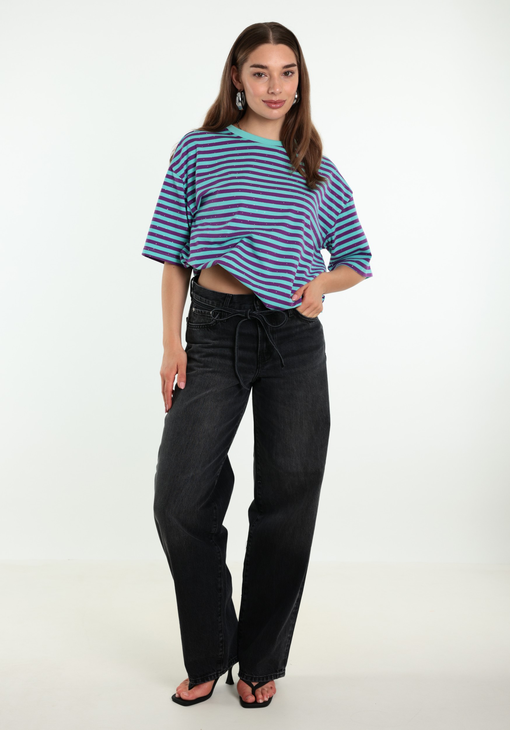 BELIEVE T-shirt Gestreept B-9182-TOP Paars