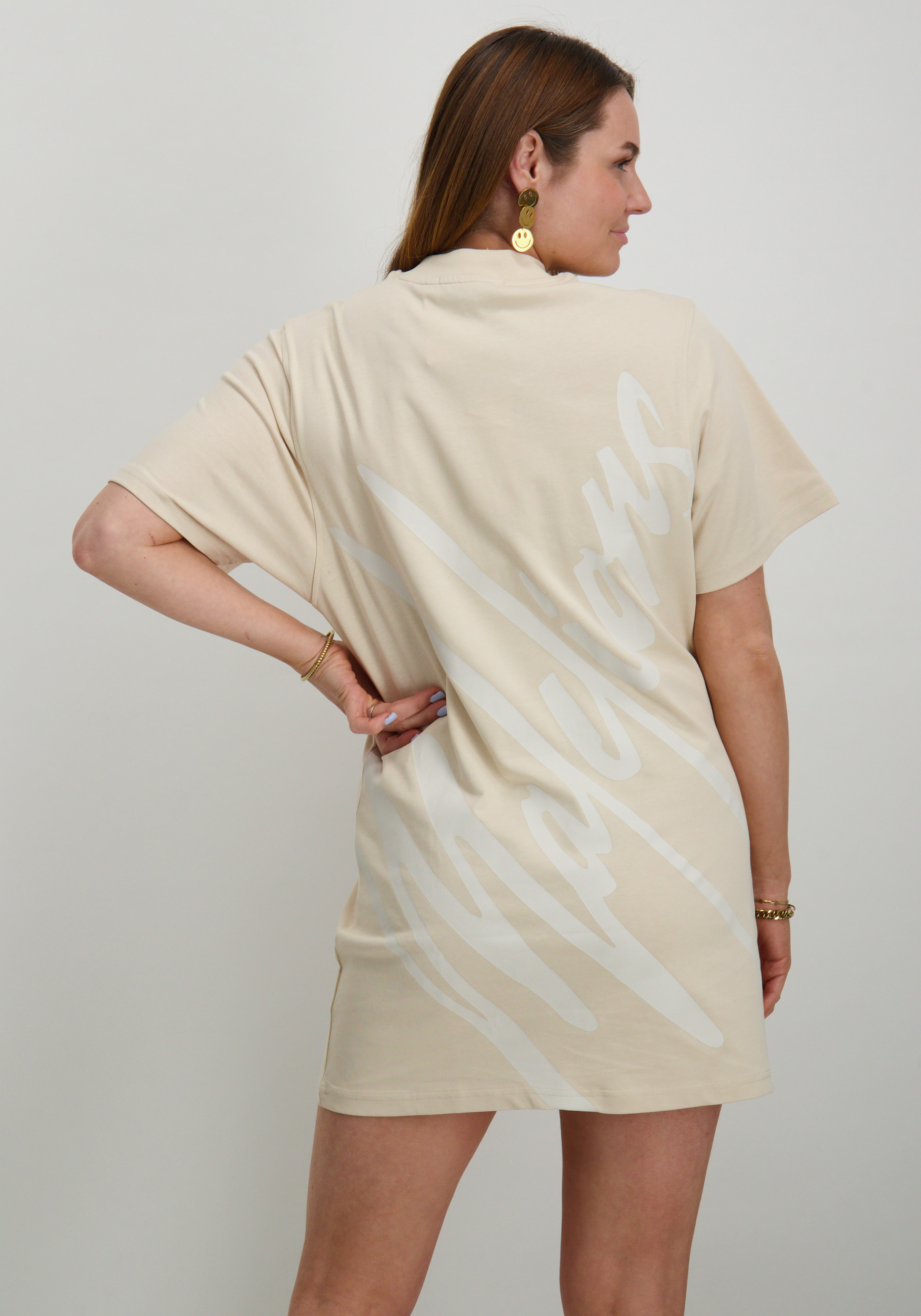 Malelions T-shirt jurk Firma MD3-SS24-31 Beige